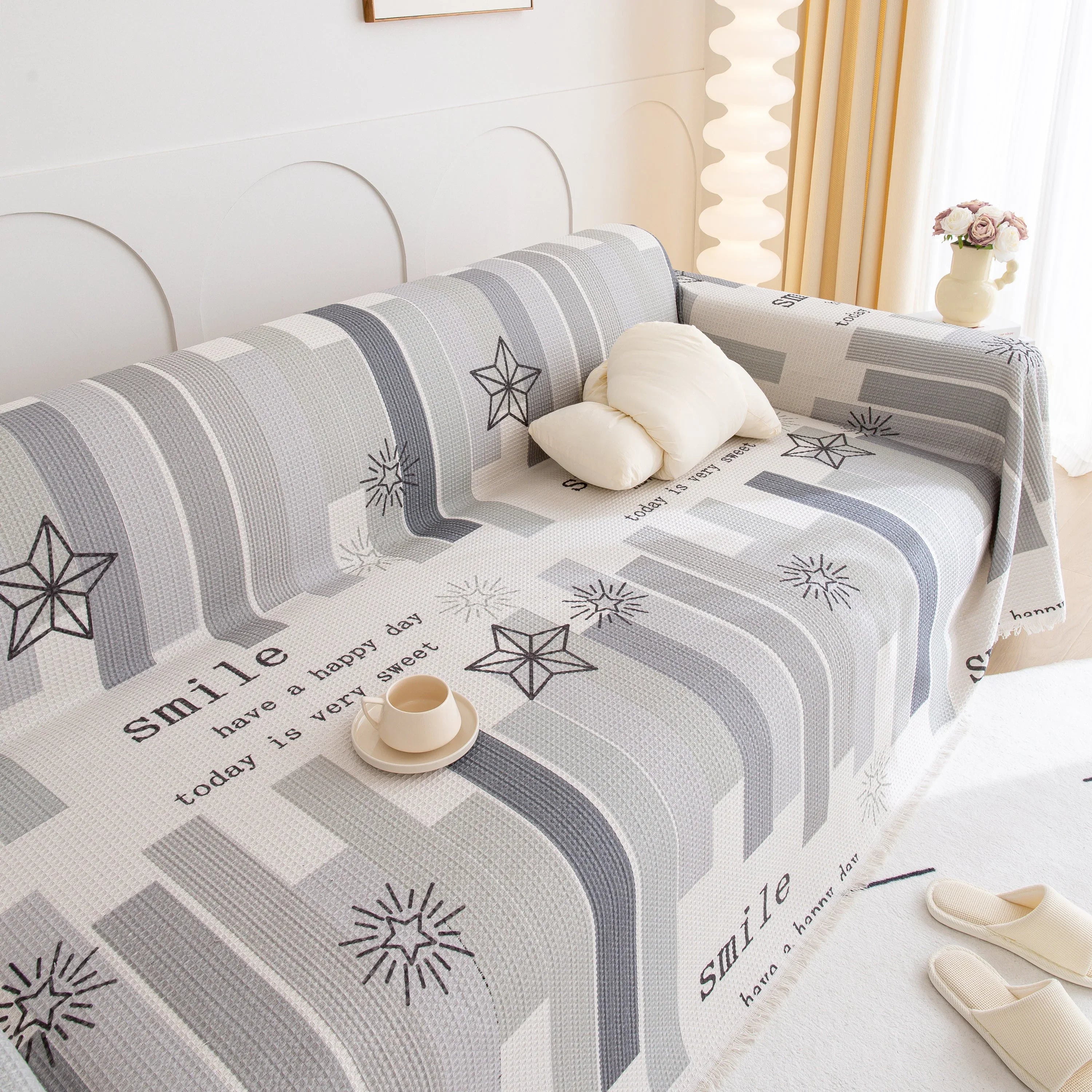 Chenille Sofa Cover Throw, Smile Couch Cover Blanket Throws for Couches, Soft Sofa Towel - TaroTextile