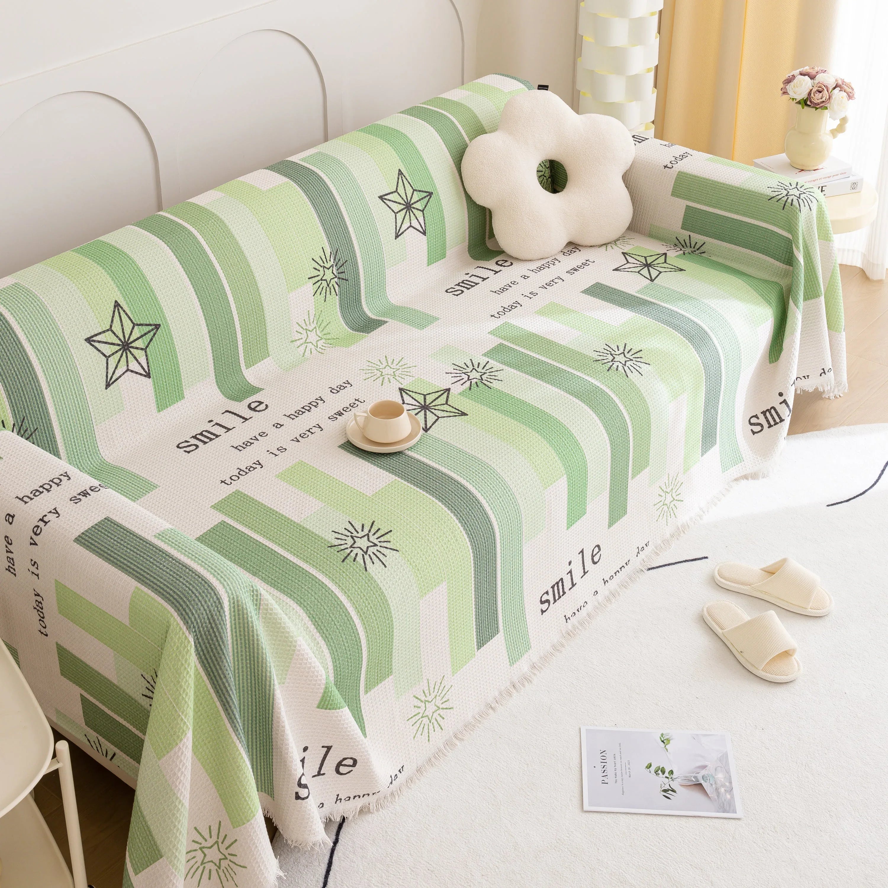 Chenille Sofa Cover Throw, Smile Couch Cover Blanket Throws for Couches, Soft Sofa Towel - TaroTextile