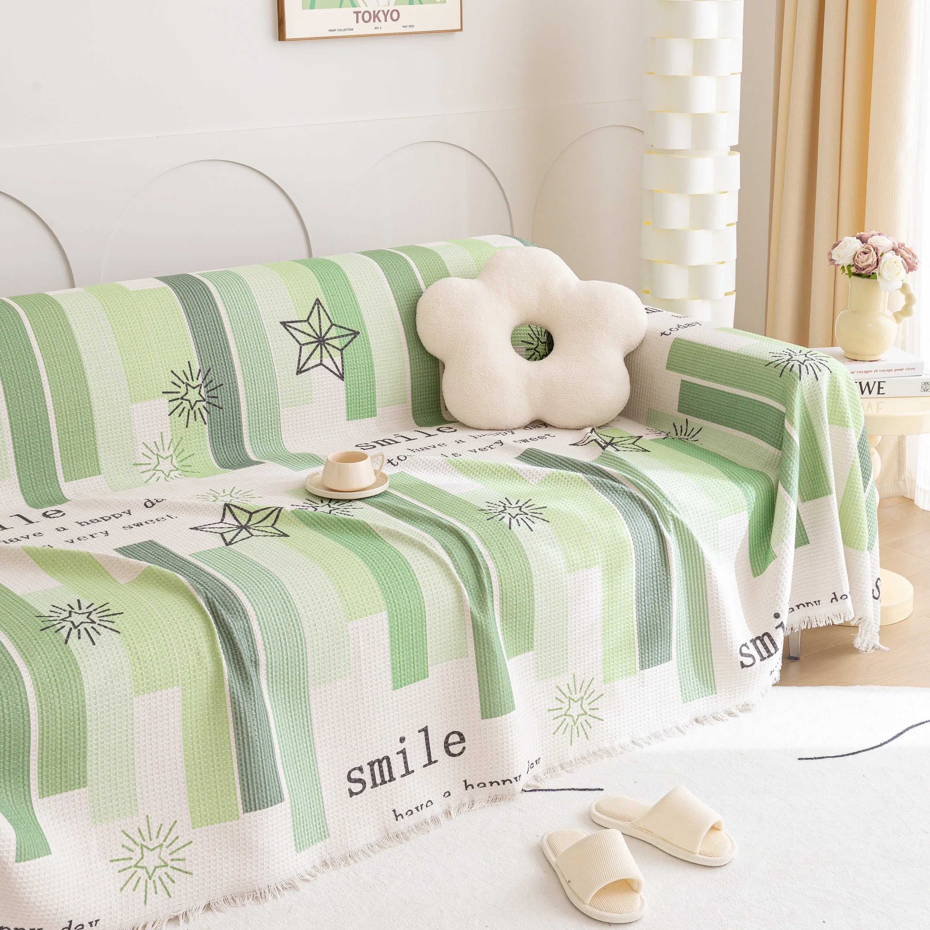 Chenille Sofa Cover Throw, Smile Couch Cover Blanket Throws for Couches, Soft Sofa Towel - TaroTextile