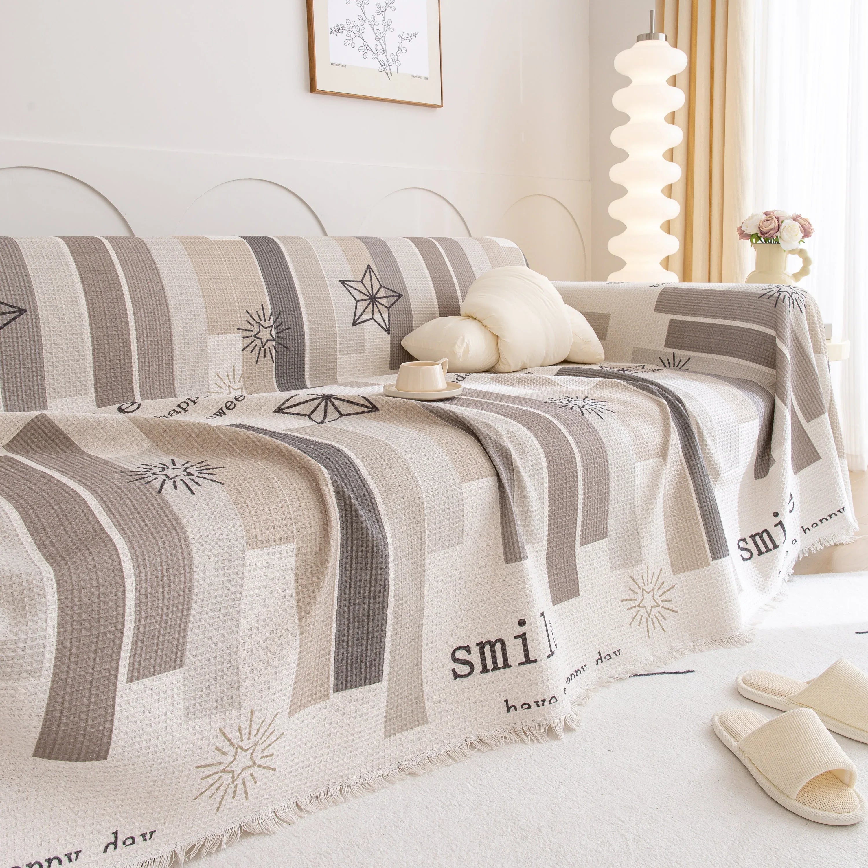 Chenille Sofa Cover Throw, Smile Couch Cover Blanket Throws for Couches, Soft Sofa Towel - TaroTextile