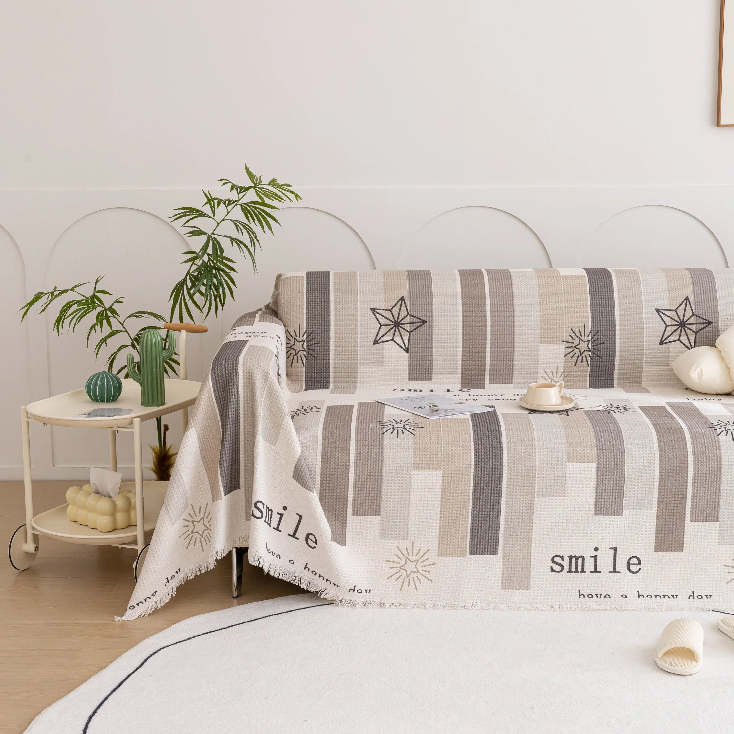 Chenille Sofa Cover Throw, Smile Couch Cover Blanket Throws for Couches, Soft Sofa Towel - TaroTextile