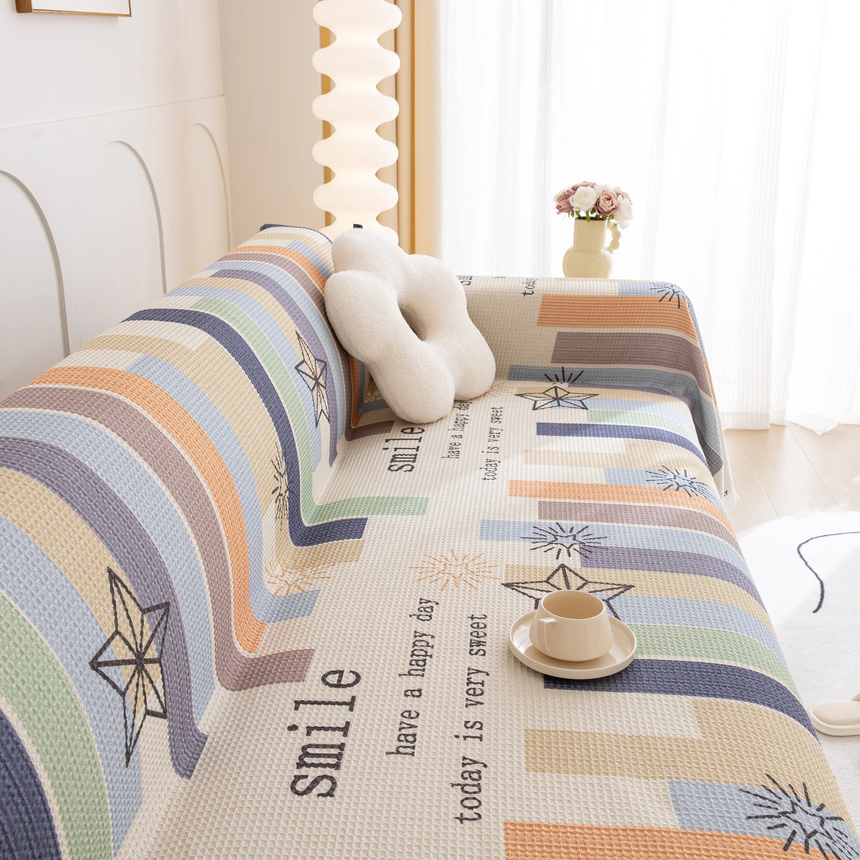 Chenille Sofa Cover Throw, Smile Couch Cover Blanket Throws for Couches, Soft Sofa Towel - TaroTextile