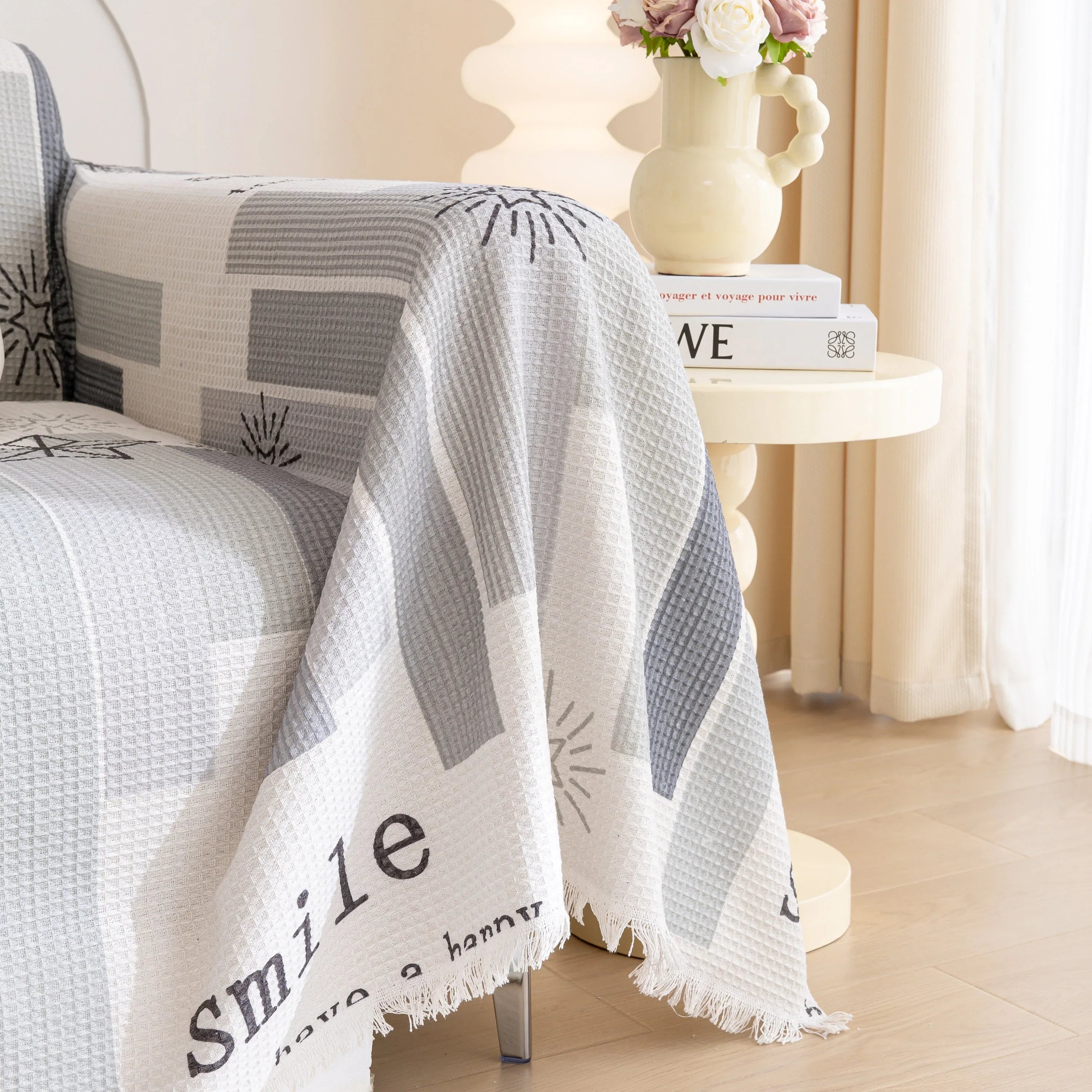 Chenille Sofa Cover Throw, Smile Couch Cover Blanket Throws for Couches, Soft Sofa Towel - TaroTextile
