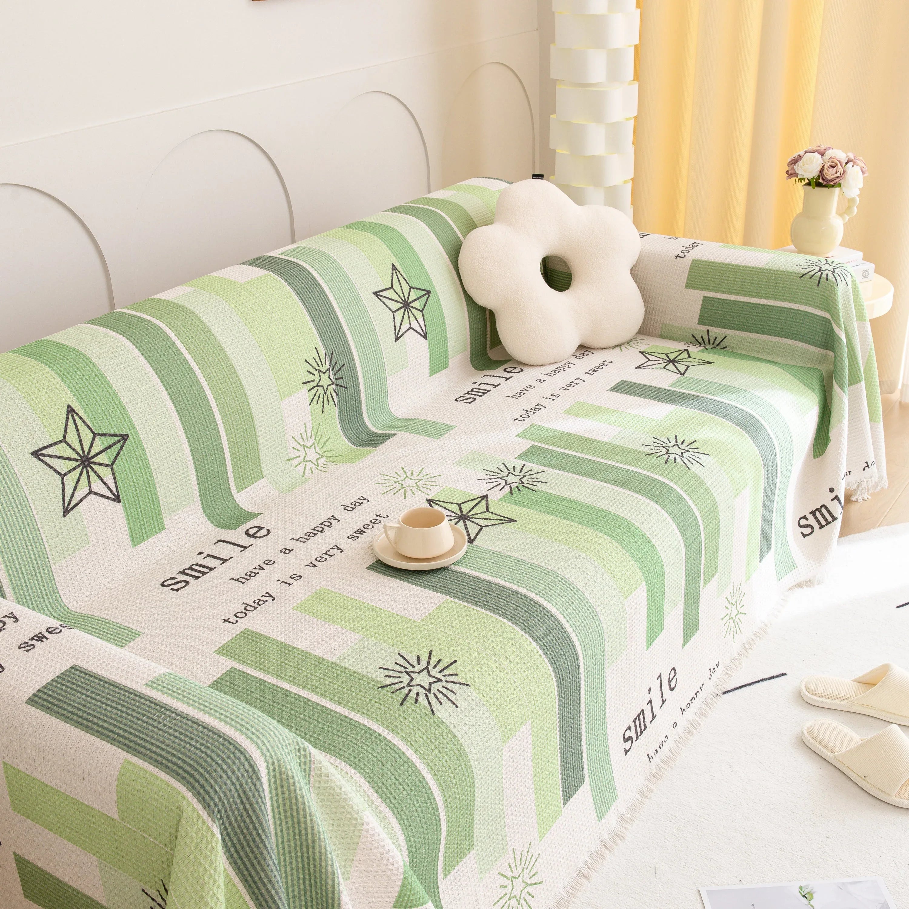 Chenille Sofa Cover Throw, Smile Couch Cover Blanket Throws for Couches, Soft Sofa Towel - TaroTextile