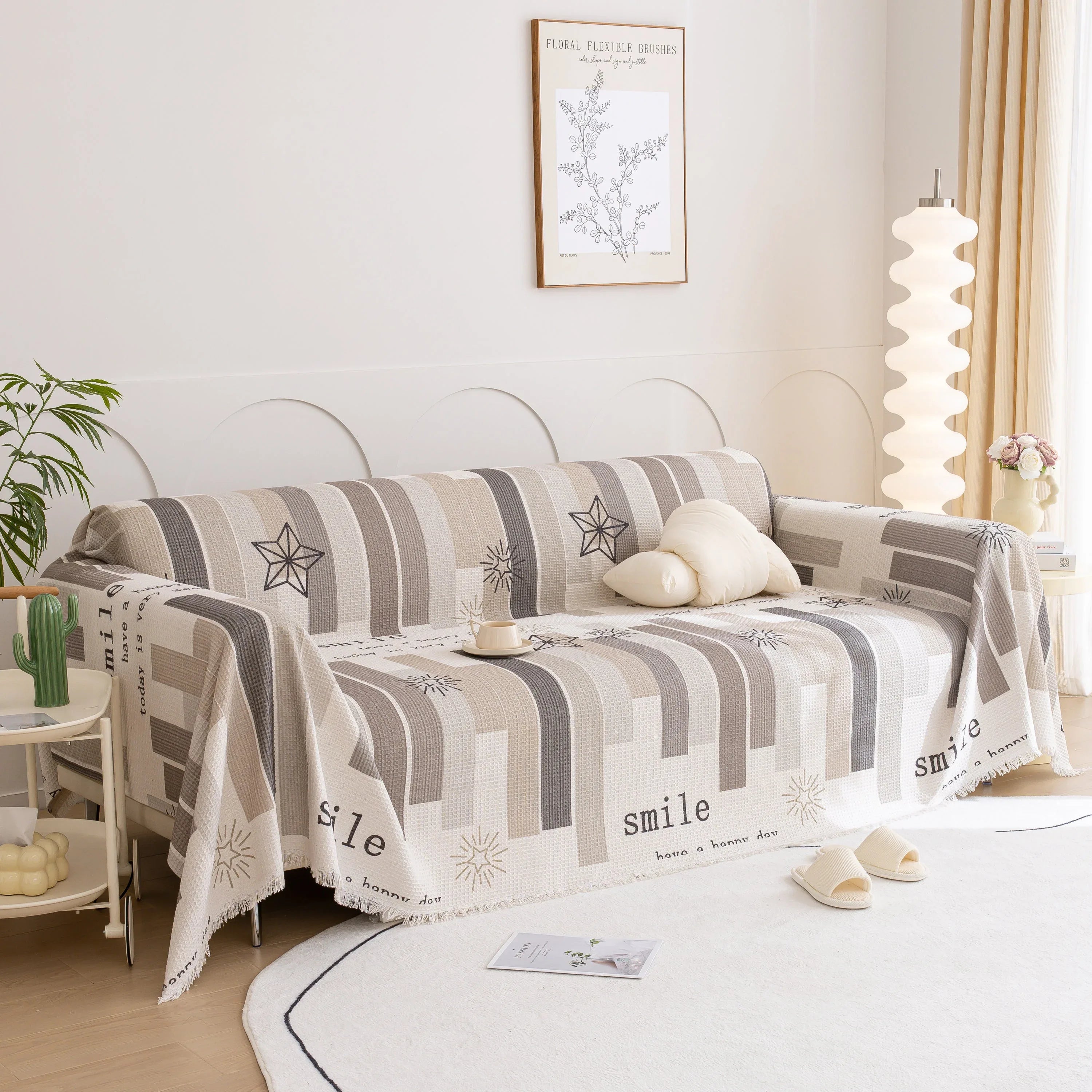 Chenille Sofa Cover Throw, Smile Couch Cover Blanket Throws for Couches, Soft Sofa Towel - TaroTextile