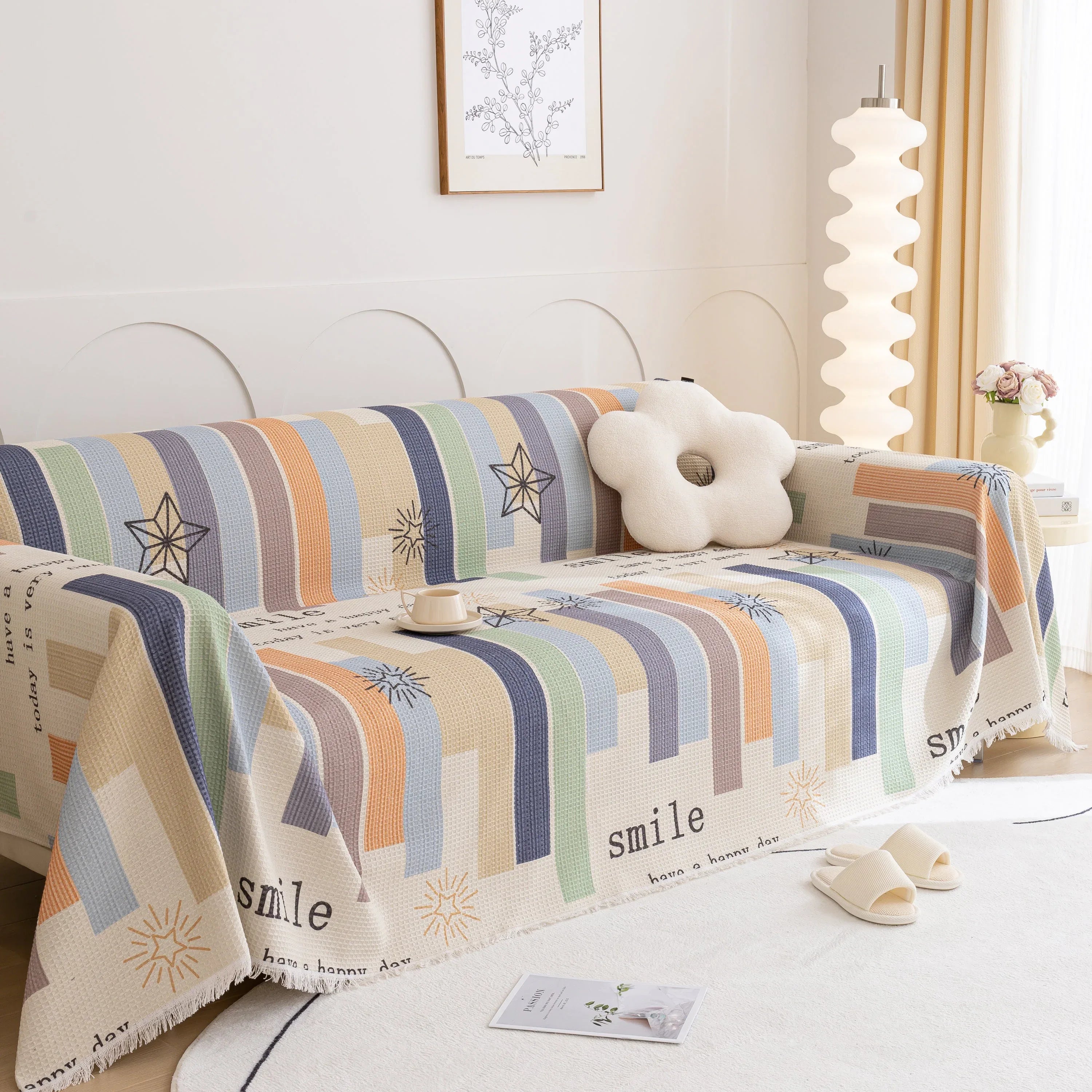 Chenille Sofa Cover Throw, Smile Couch Cover Blanket Throws for Couches, Soft Sofa Towel - TaroTextile