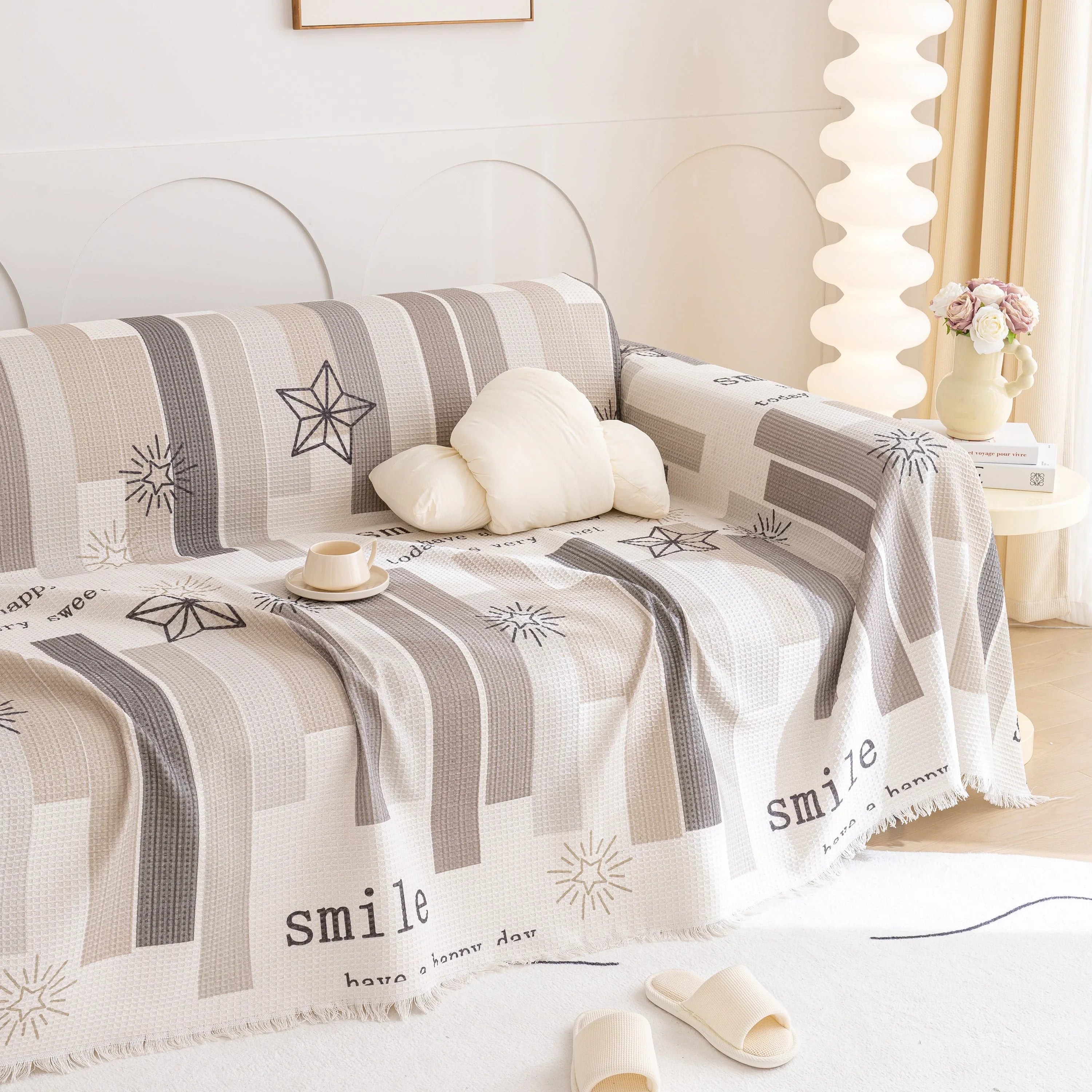 Chenille Sofa Cover Throw, Smile Couch Cover Blanket Throws for Couches, Soft Sofa Towel - TaroTextile