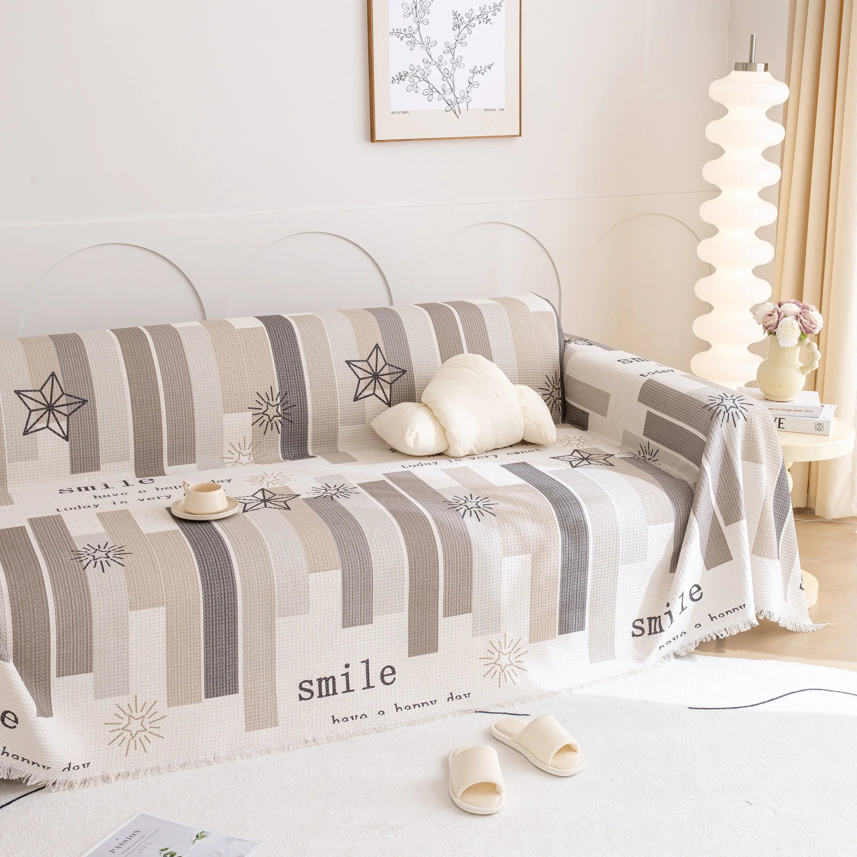 Chenille Sofa Cover Throw, Smile Couch Cover Blanket Throws for Couches, Soft Sofa Towel - TaroTextile