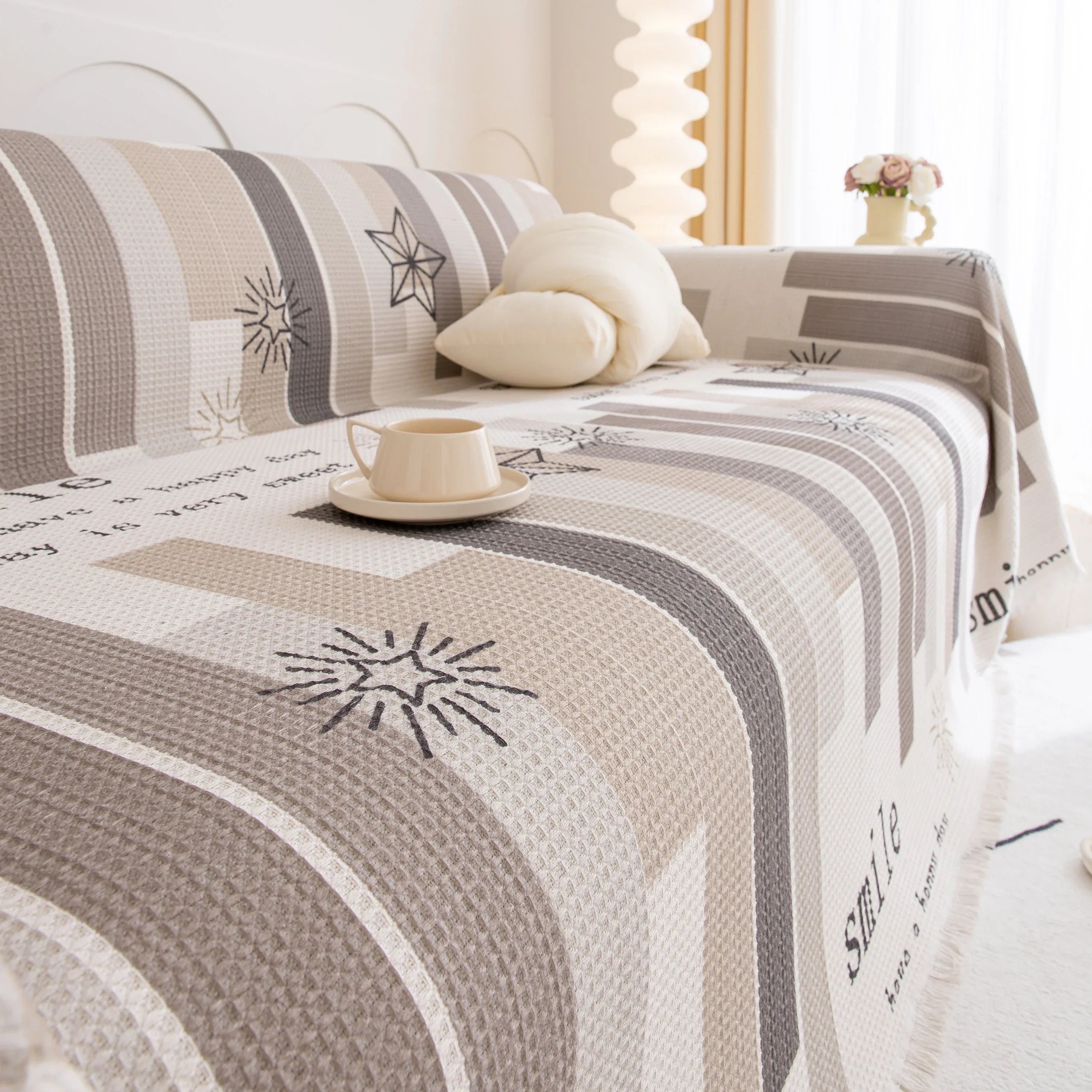 Chenille Sofa Cover Throw, Smile Couch Cover Blanket Throws for Couches, Soft Sofa Towel - TaroTextile