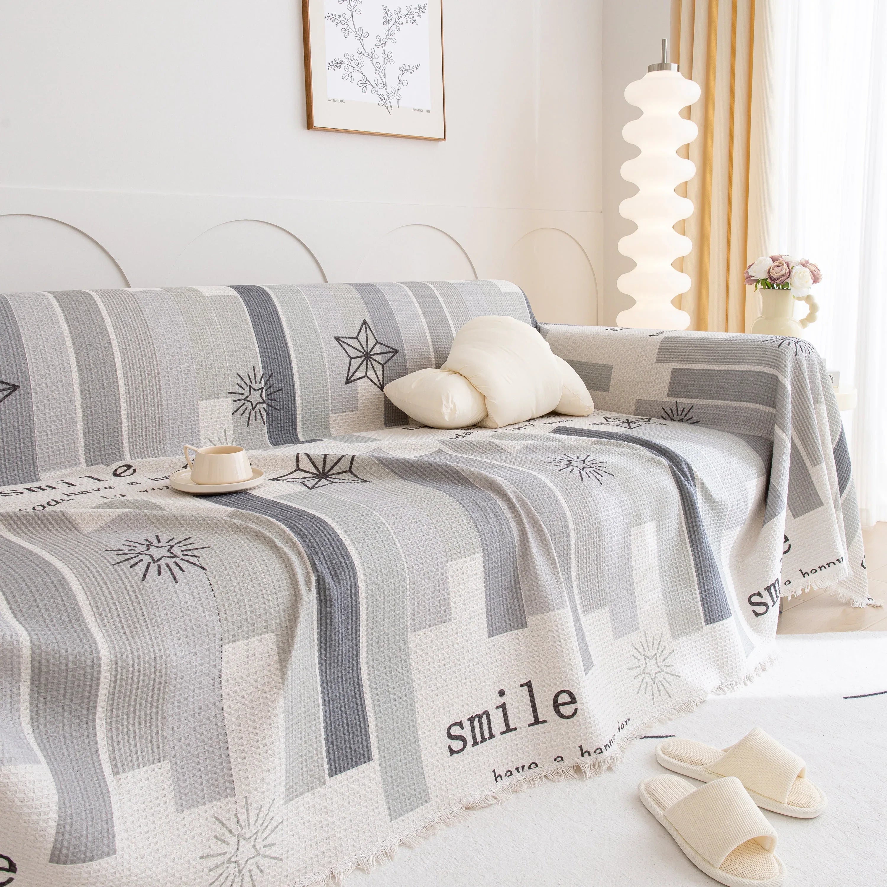 Chenille Sofa Cover Throw, Smile Couch Cover Blanket Throws for Couches, Soft Sofa Towel - TaroTextile