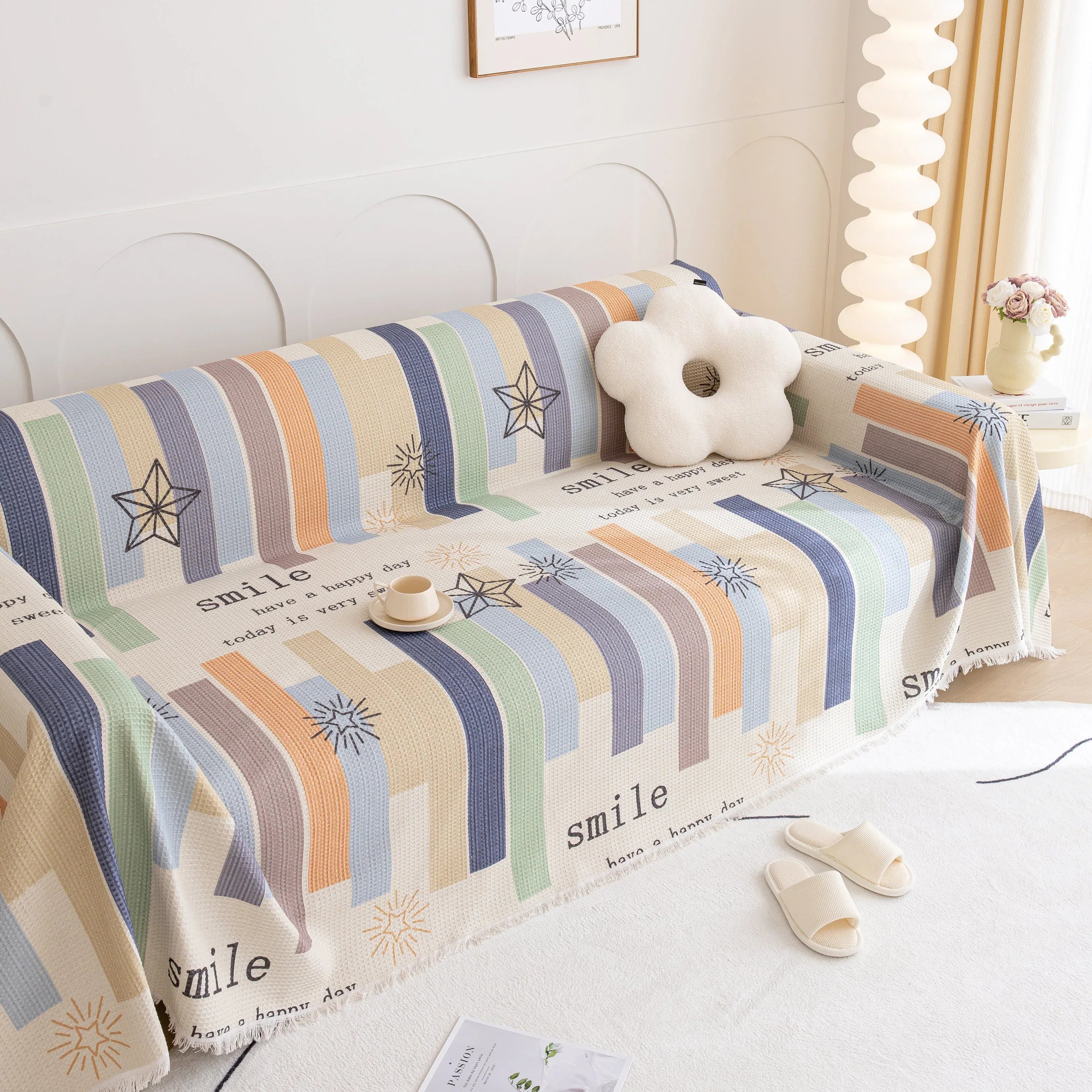 Chenille Sofa Cover Throw, Smile Couch Cover Blanket Throws for Couches, Soft Sofa Towel - TaroTextile