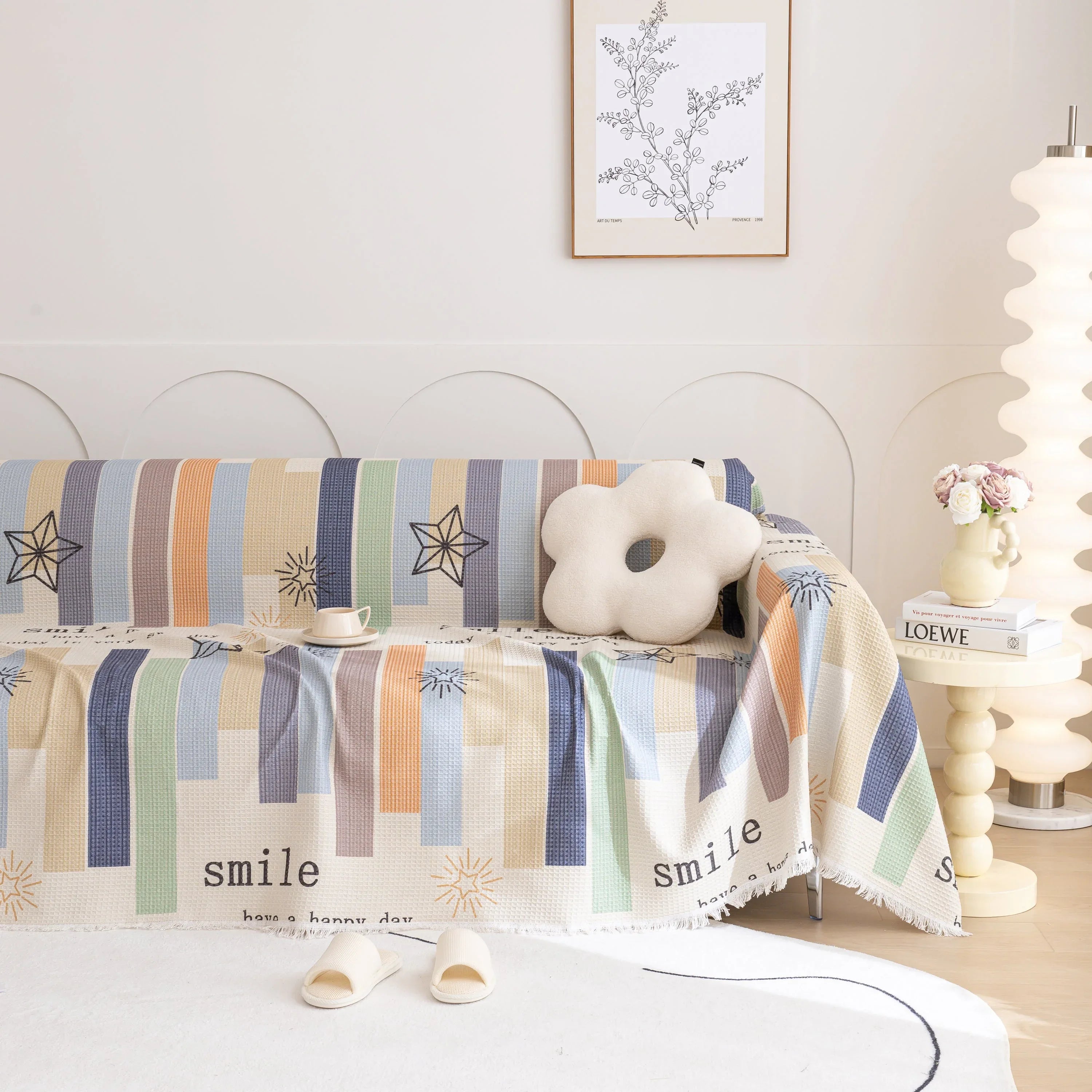 Chenille Sofa Cover Throw, Smile Couch Cover Blanket Throws for Couches, Soft Sofa Towel - TaroTextile
