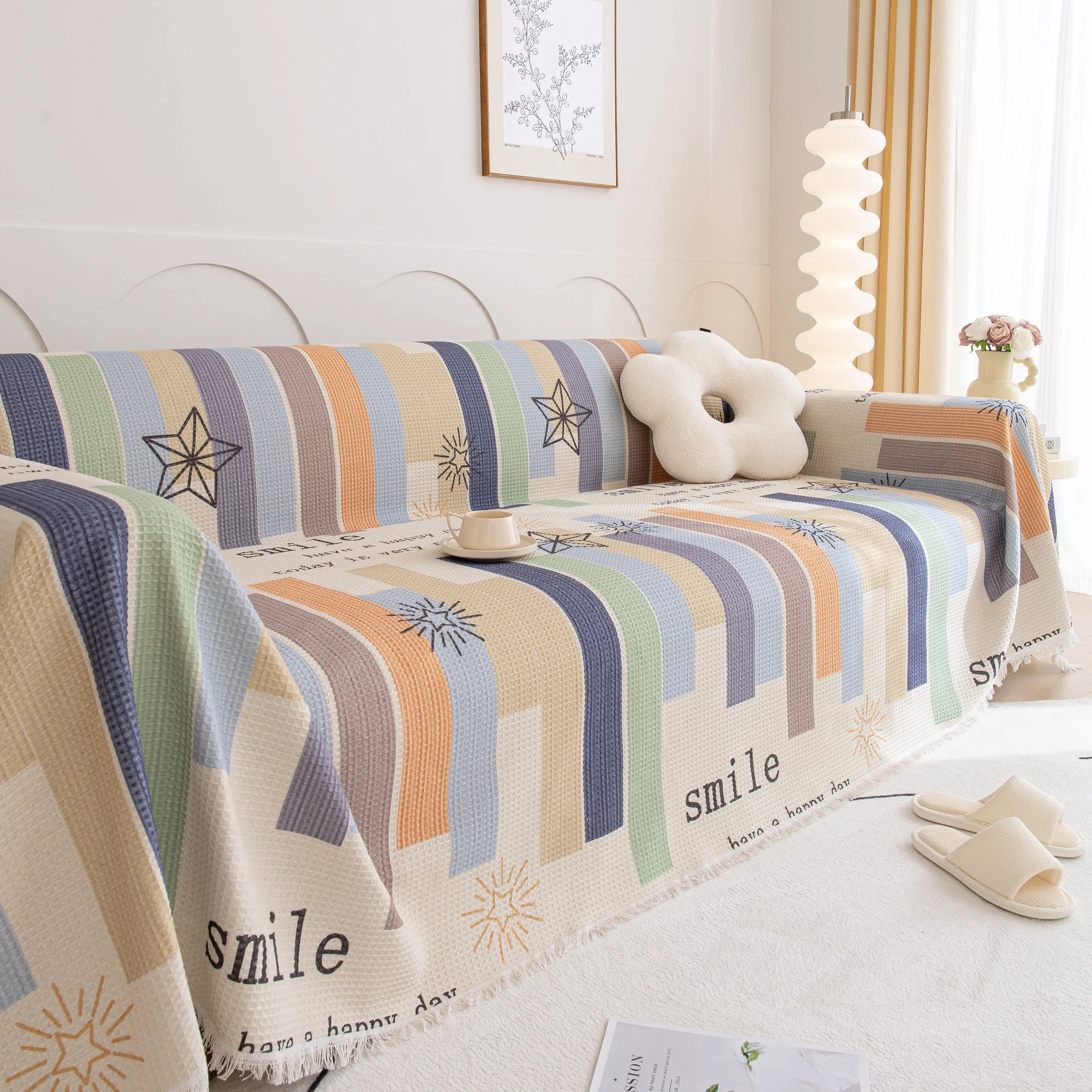 Chenille Sofa Cover Throw, Smile Couch Cover Blanket Throws for Couches, Soft Sofa Towel - TaroTextile