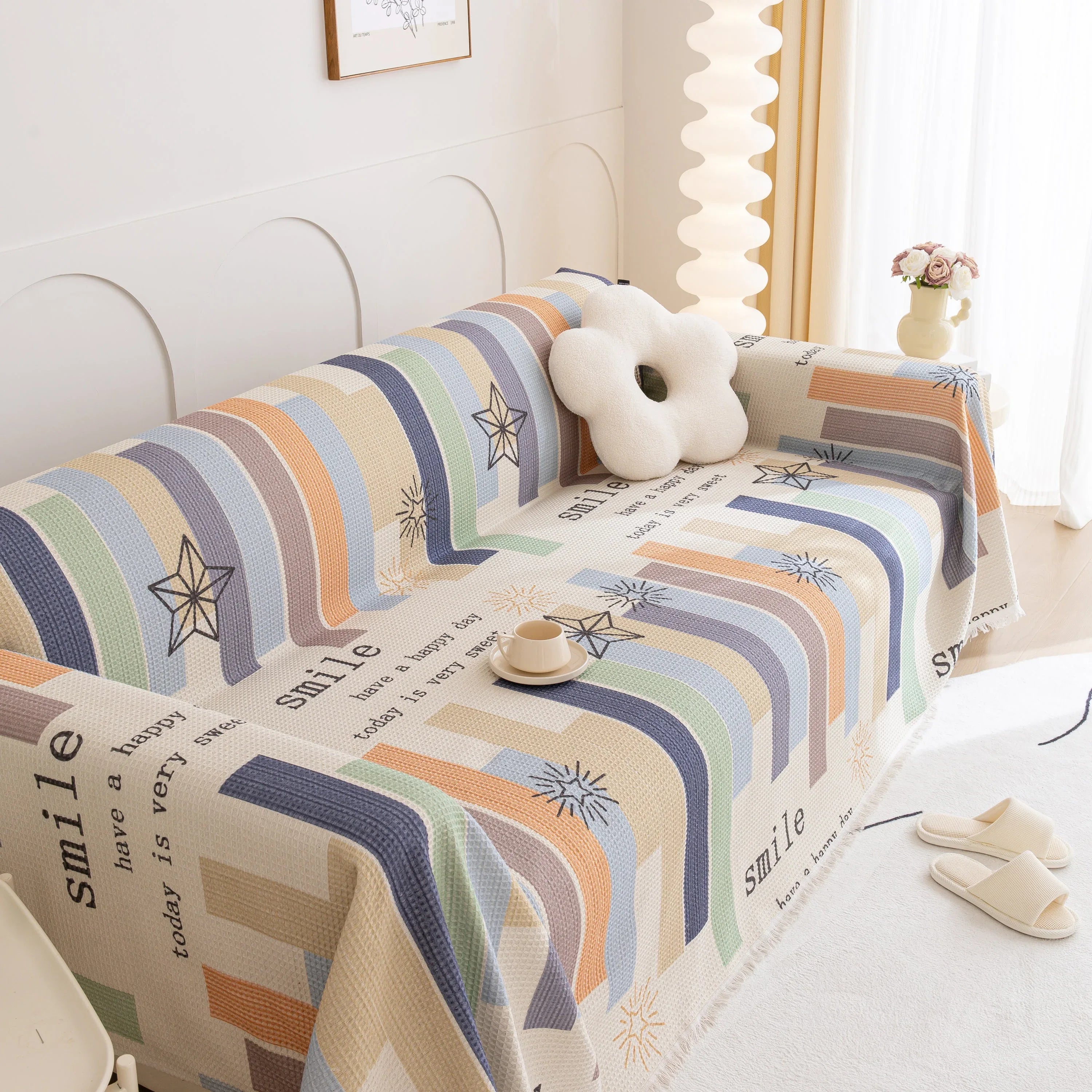 Chenille Sofa Cover Throw, Smile Couch Cover Blanket Throws for Couches, Soft Sofa Towel - TaroTextile