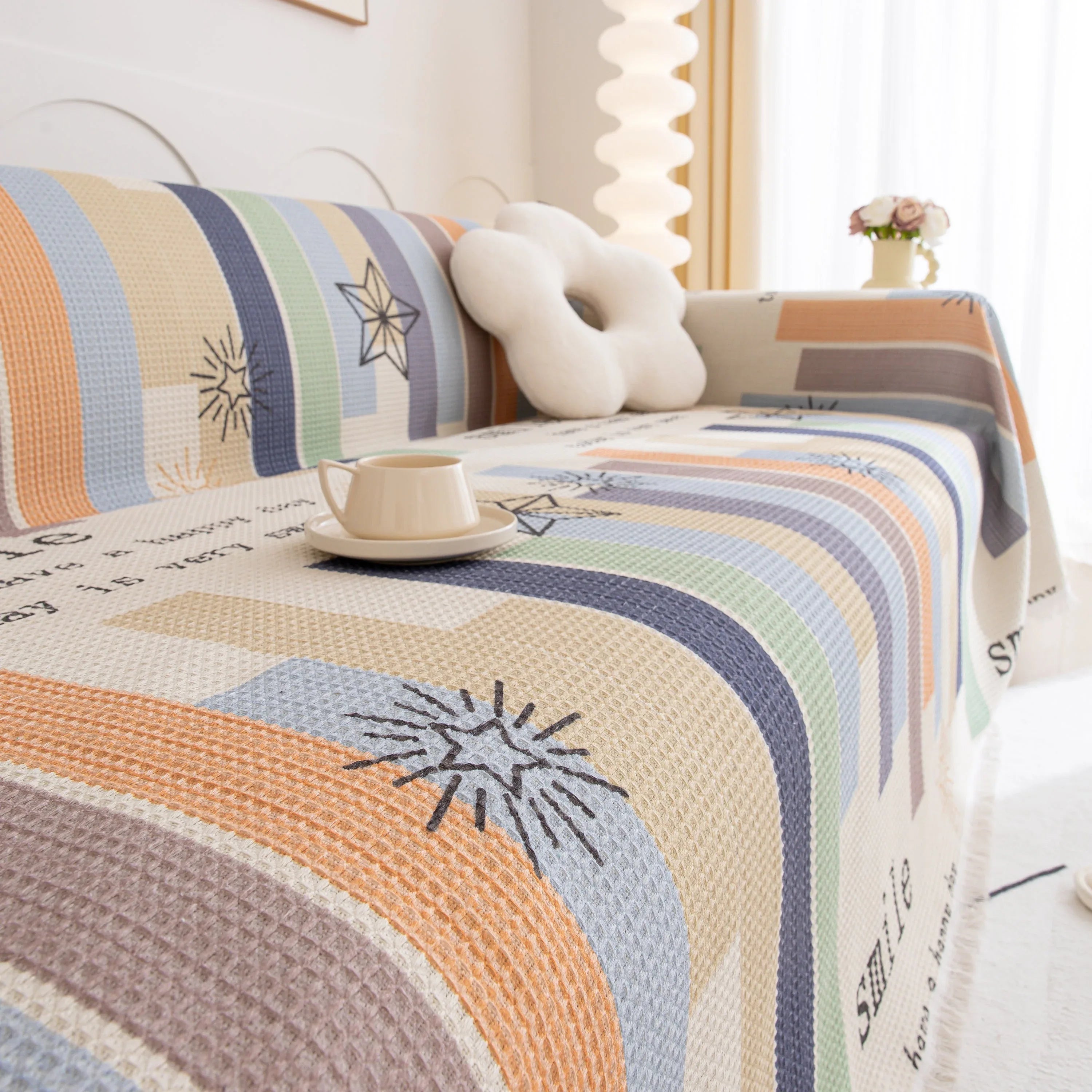 Chenille Sofa Cover Throw, Smile Couch Cover Blanket Throws for Couches, Soft Sofa Towel - TaroTextile