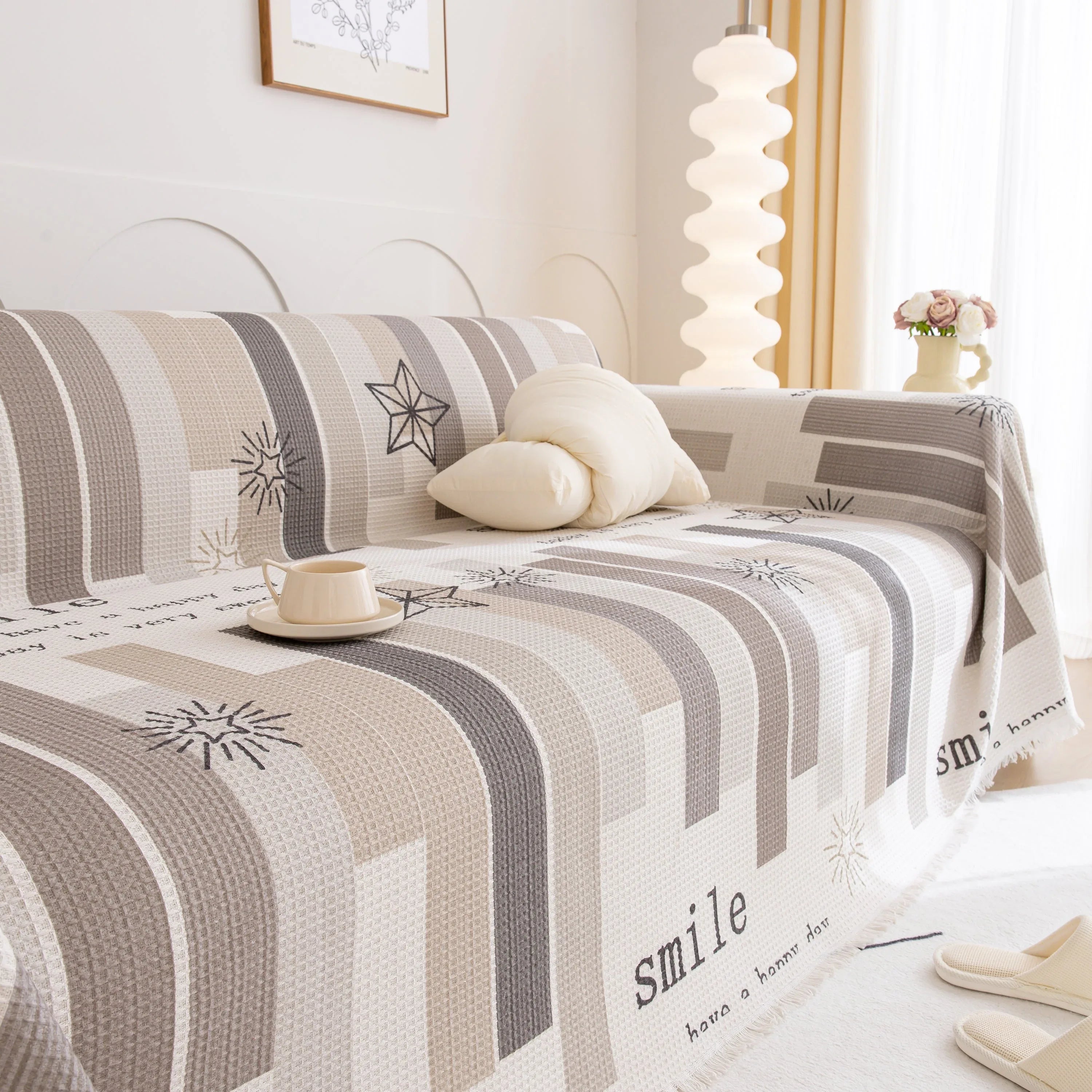 Chenille Sofa Cover Throw, Smile Couch Cover Blanket Throws for Couches, Soft Sofa Towel - TaroTextile