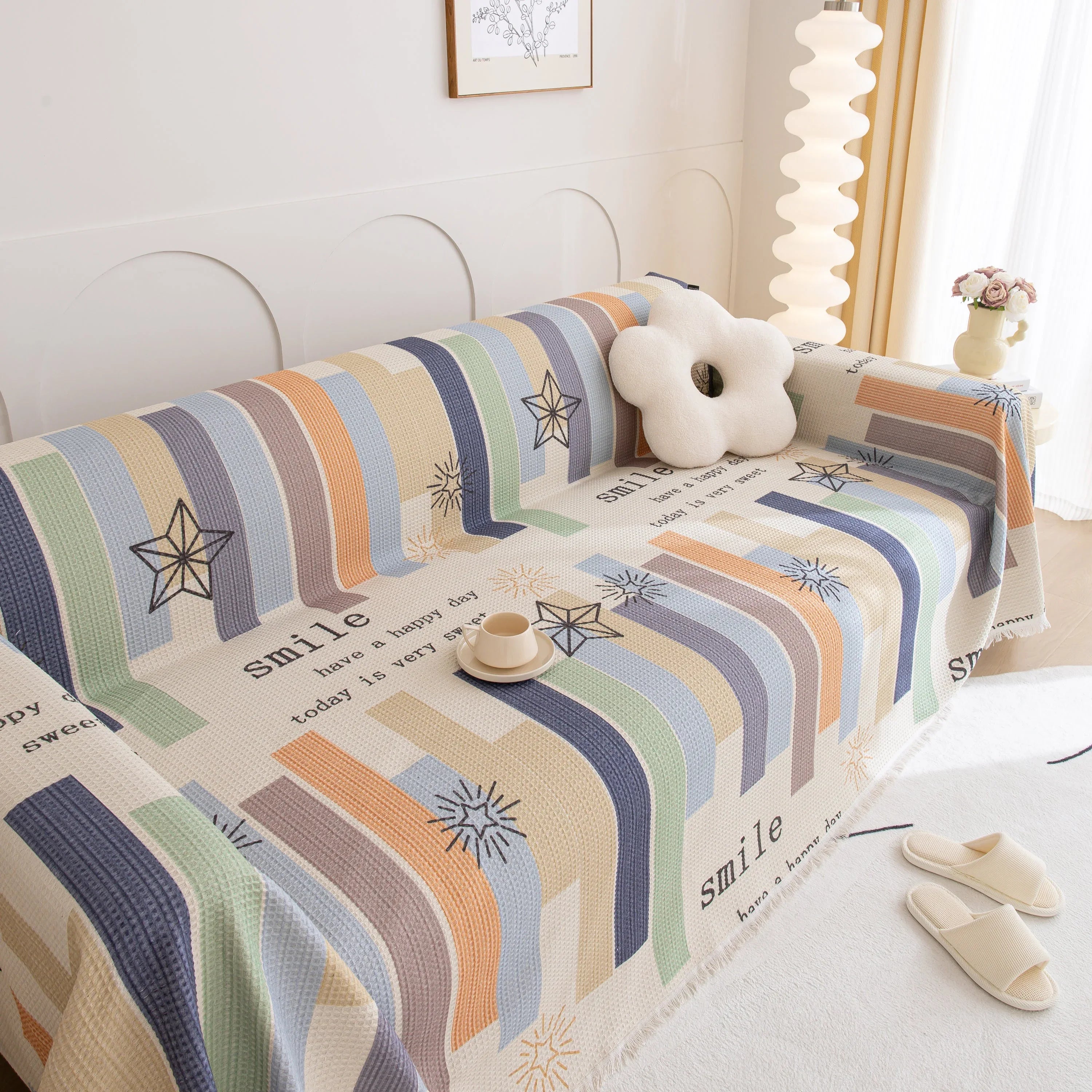 Chenille Sofa Cover Throw, Smile Couch Cover Blanket Throws for Couches, Soft Sofa Towel - TaroTextile