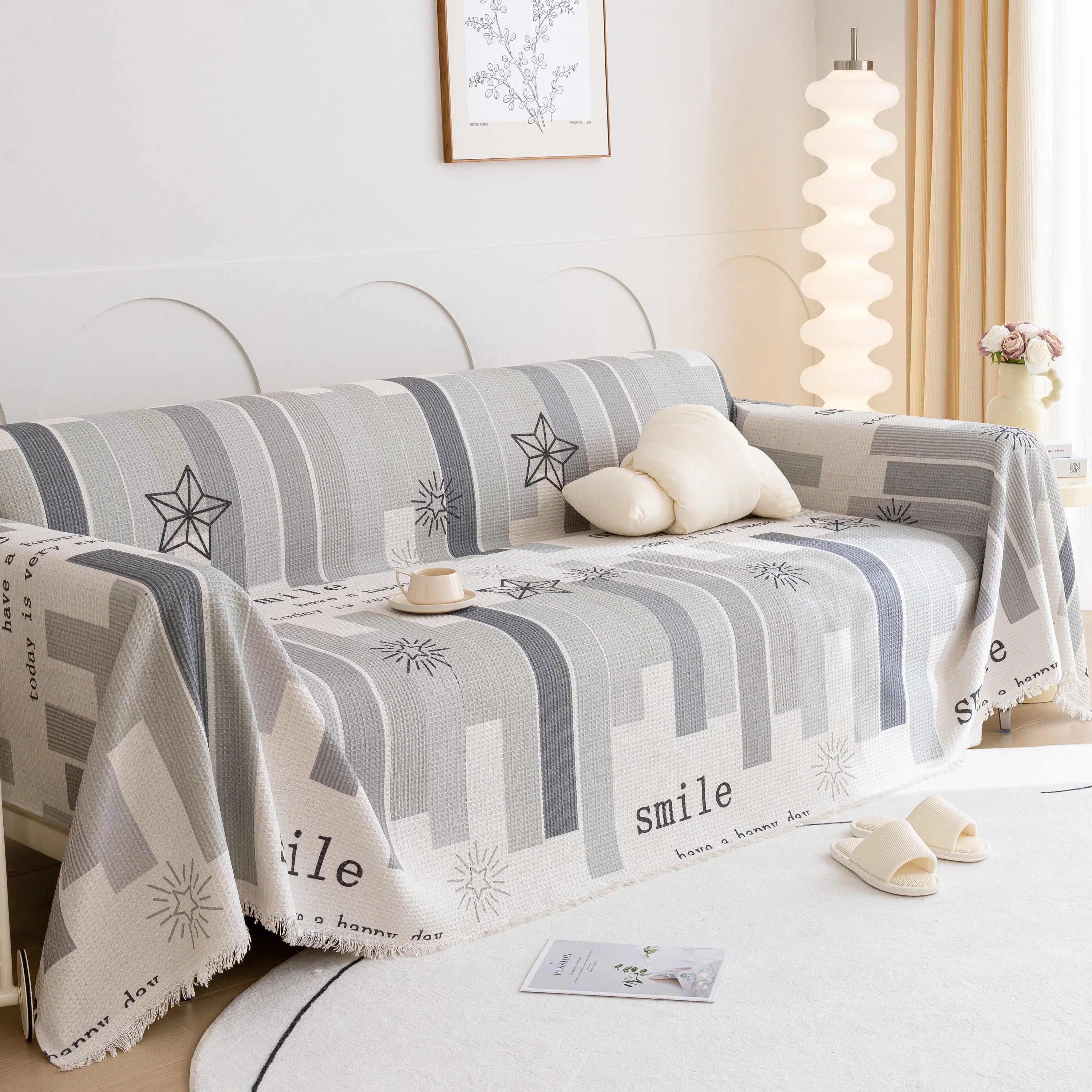 Chenille Sofa Cover Throw, Smile Couch Cover Blanket Throws for Couches, Soft Sofa Towel - TaroTextile