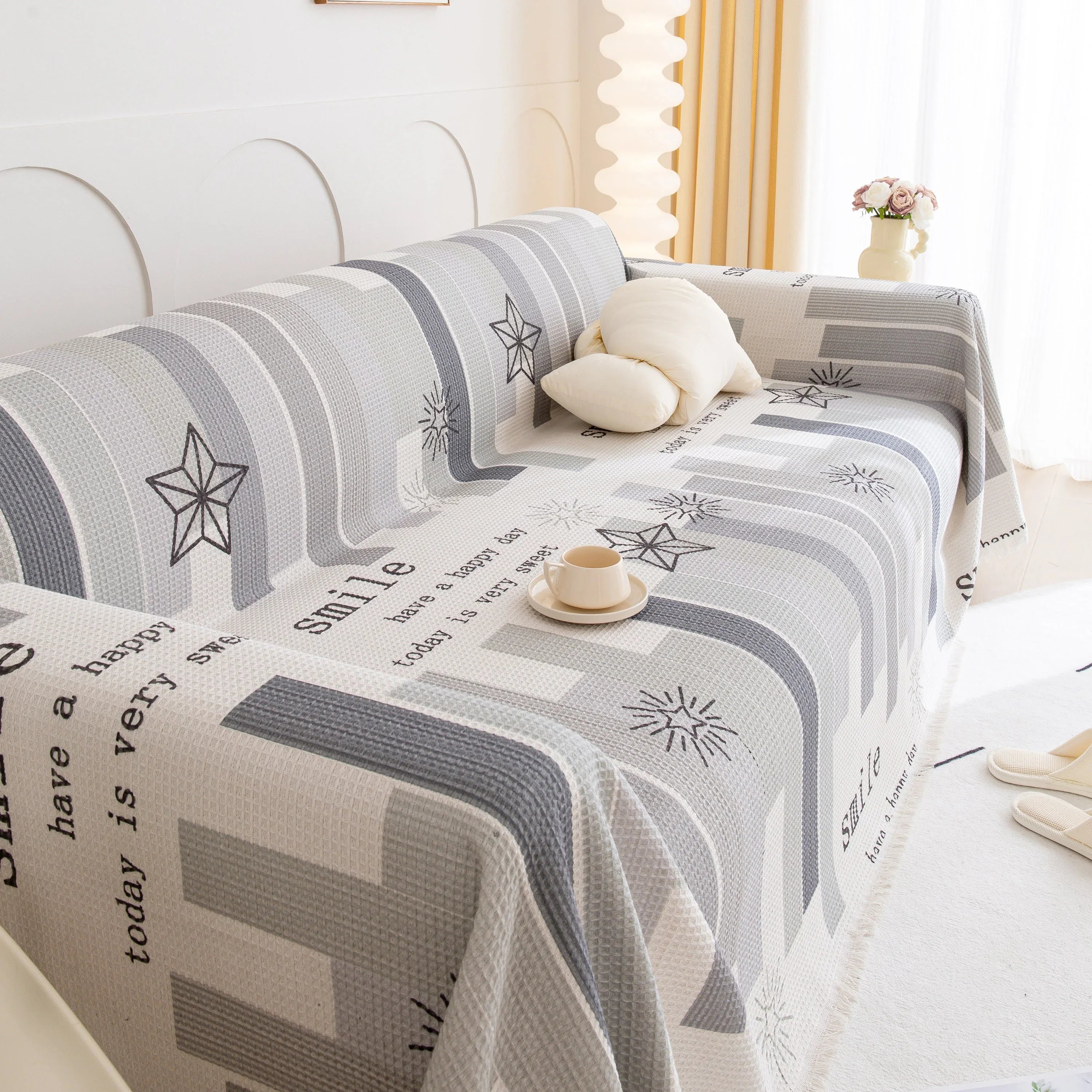 Chenille Sofa Cover Throw, Smile Couch Cover Blanket Throws for Couches, Soft Sofa Towel - TaroTextile