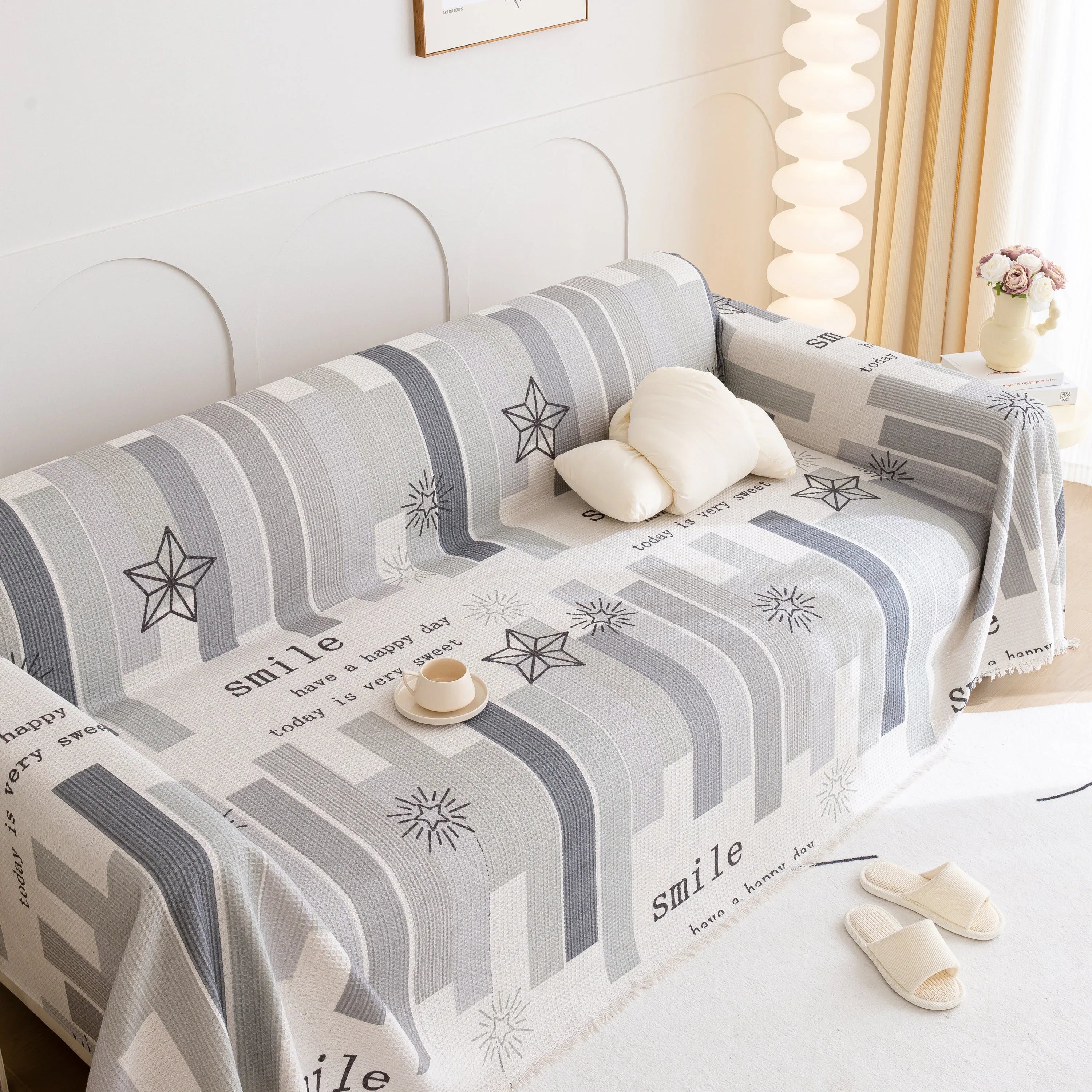 Chenille Sofa Cover Throw, Smile Couch Cover Blanket Throws for Couches, Soft Sofa Towel - TaroTextile