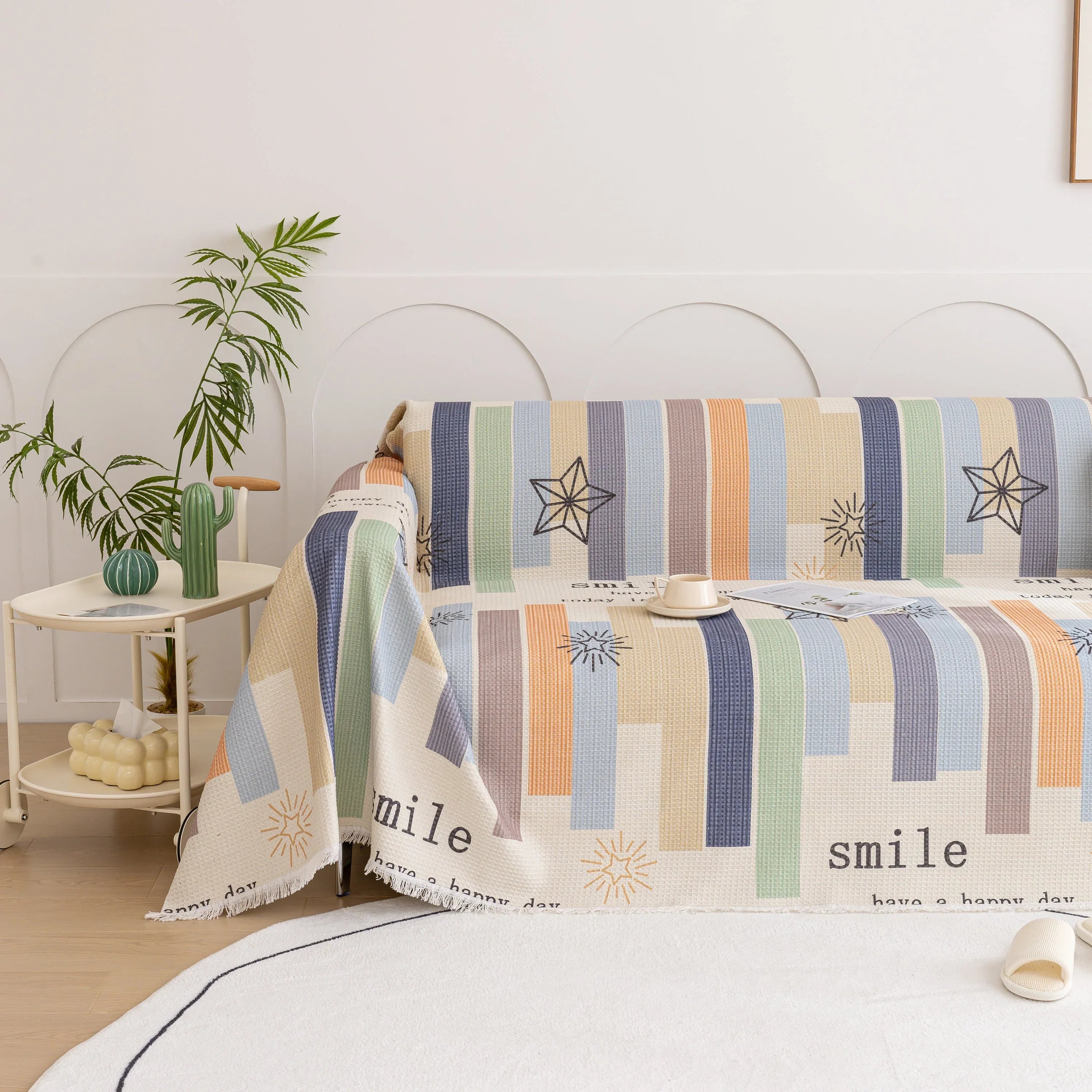 Chenille Sofa Cover Throw, Smile Couch Cover Blanket Throws for Couches, Soft Sofa Towel - TaroTextile