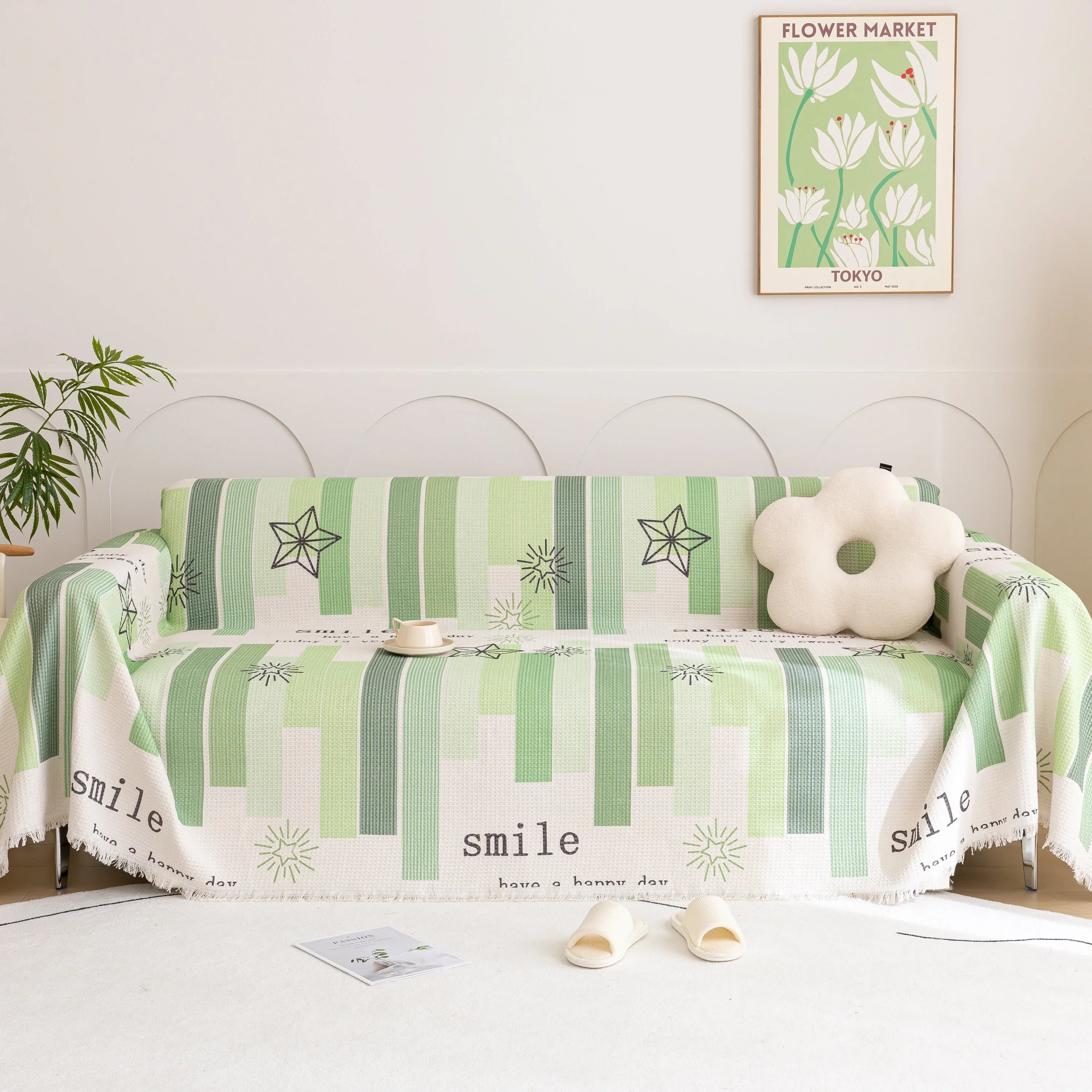 Chenille Sofa Cover Throw, Smile Couch Cover Blanket Throws for Couches, Soft Sofa Towel - TaroTextile