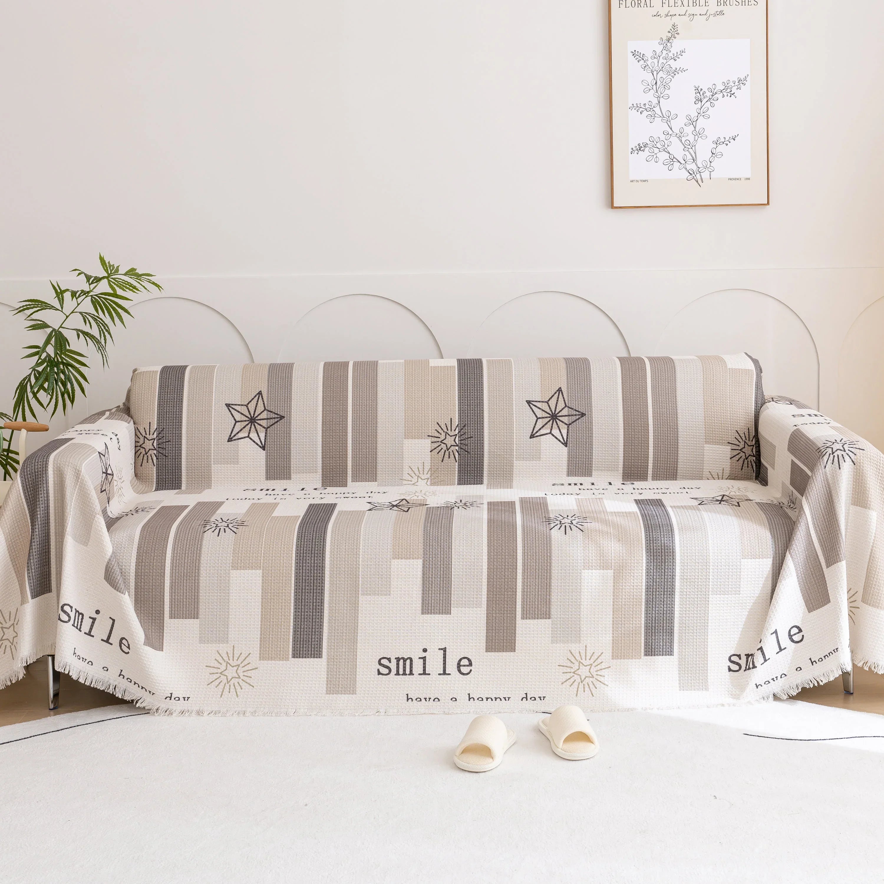Chenille Sofa Cover Throw, Smile Couch Cover Blanket Throws for Couches, Soft Sofa Towel - TaroTextile