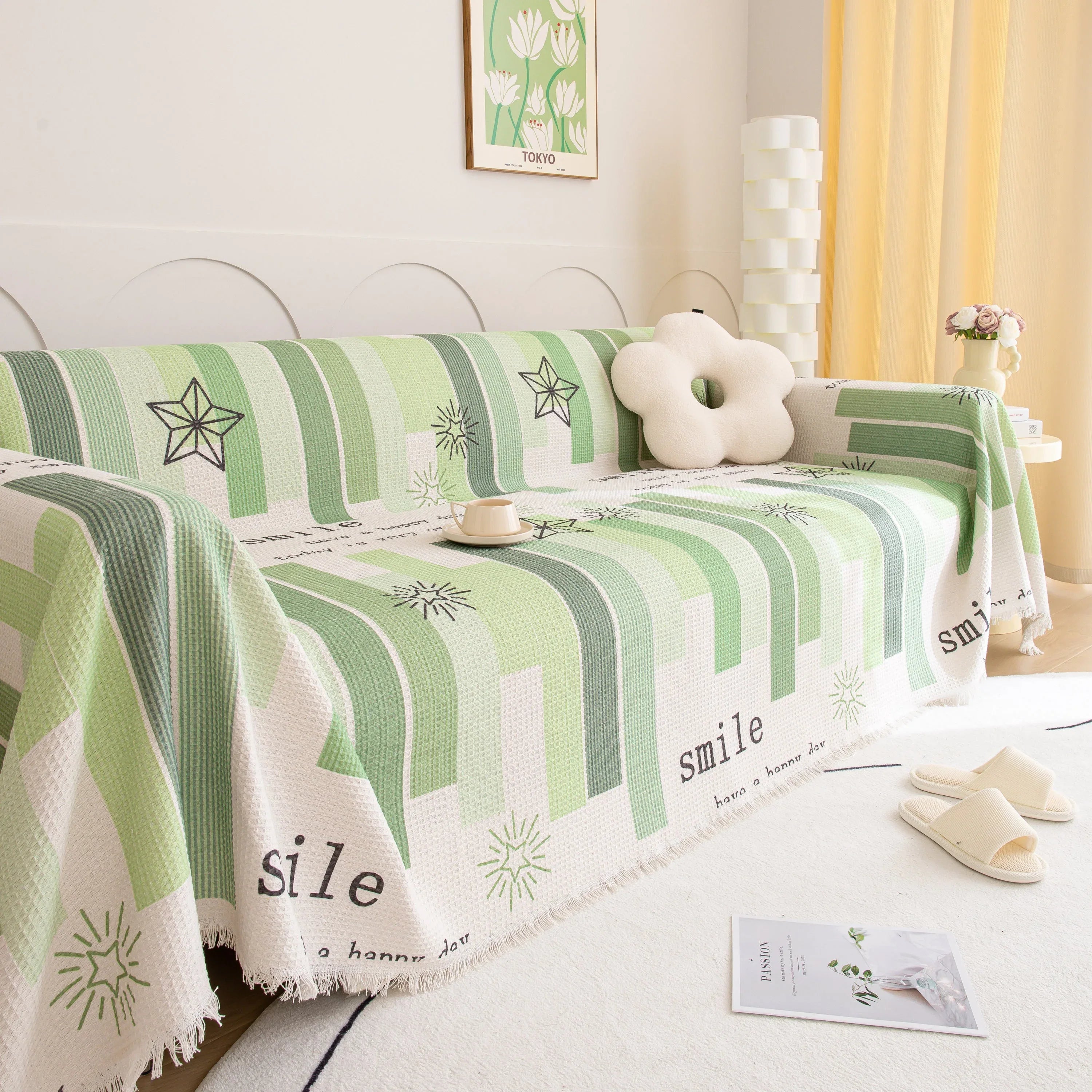 Chenille Sofa Cover Throw, Smile Couch Cover Blanket Throws for Couches, Soft Sofa Towel - TaroTextile