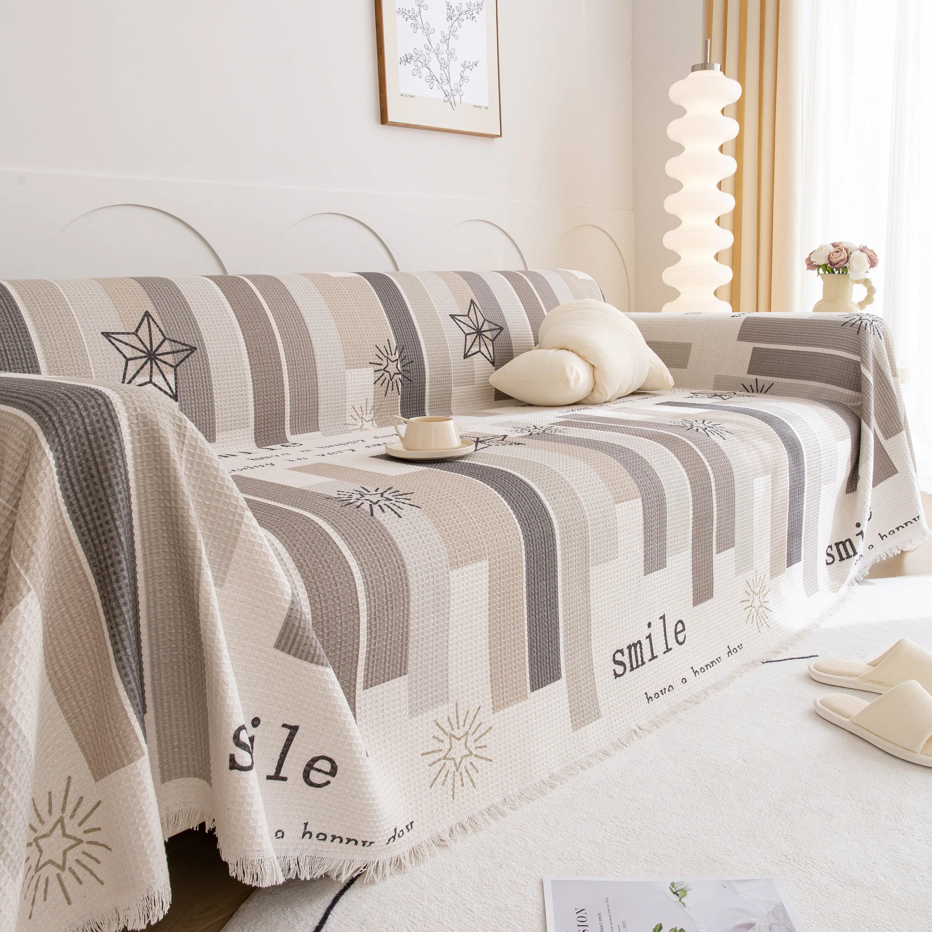 Chenille Sofa Cover Throw, Smile Couch Cover Blanket Throws for Couches, Soft Sofa Towel - TaroTextile