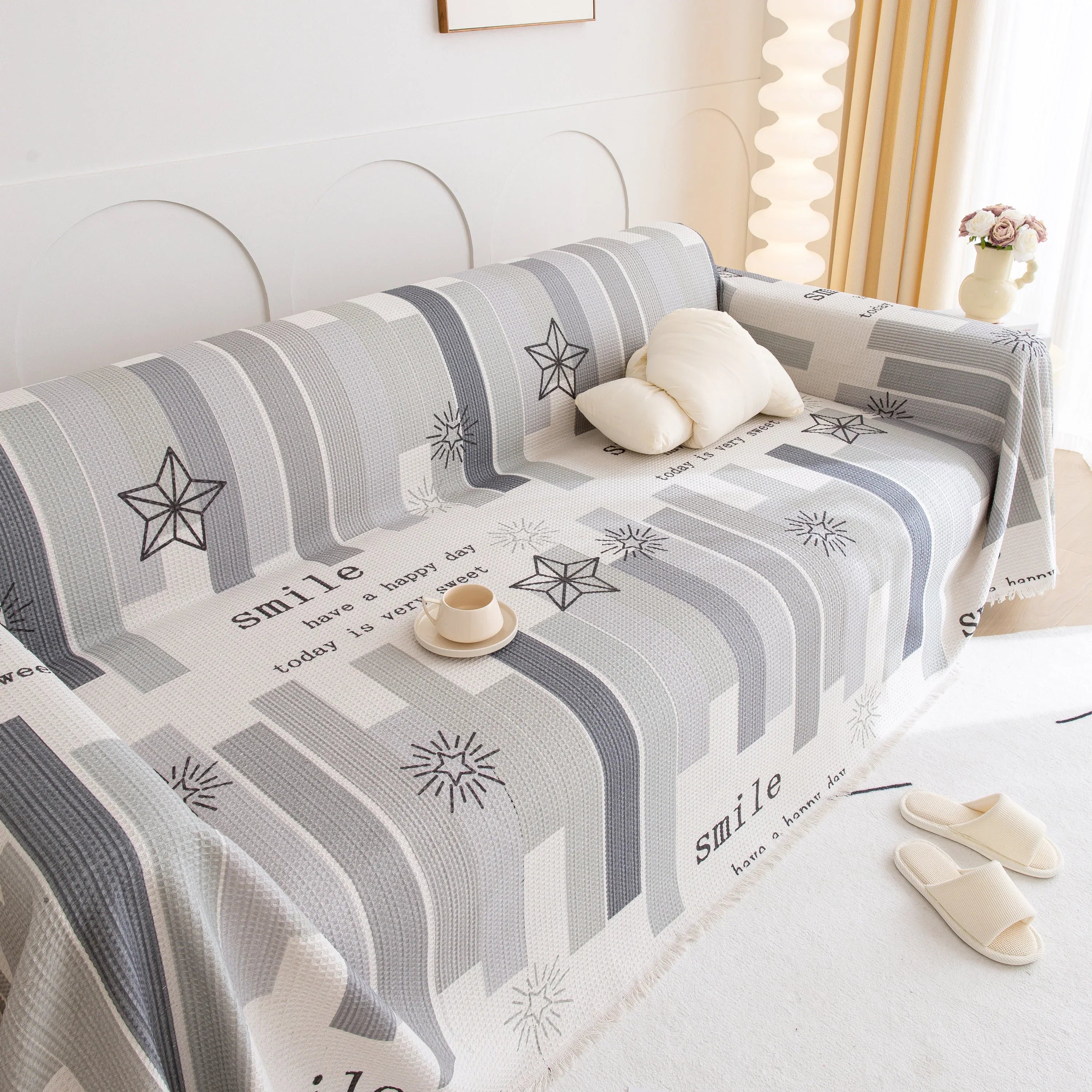 Chenille Sofa Cover Throw, Smile Couch Cover Blanket Throws for Couches, Soft Sofa Towel - TaroTextile