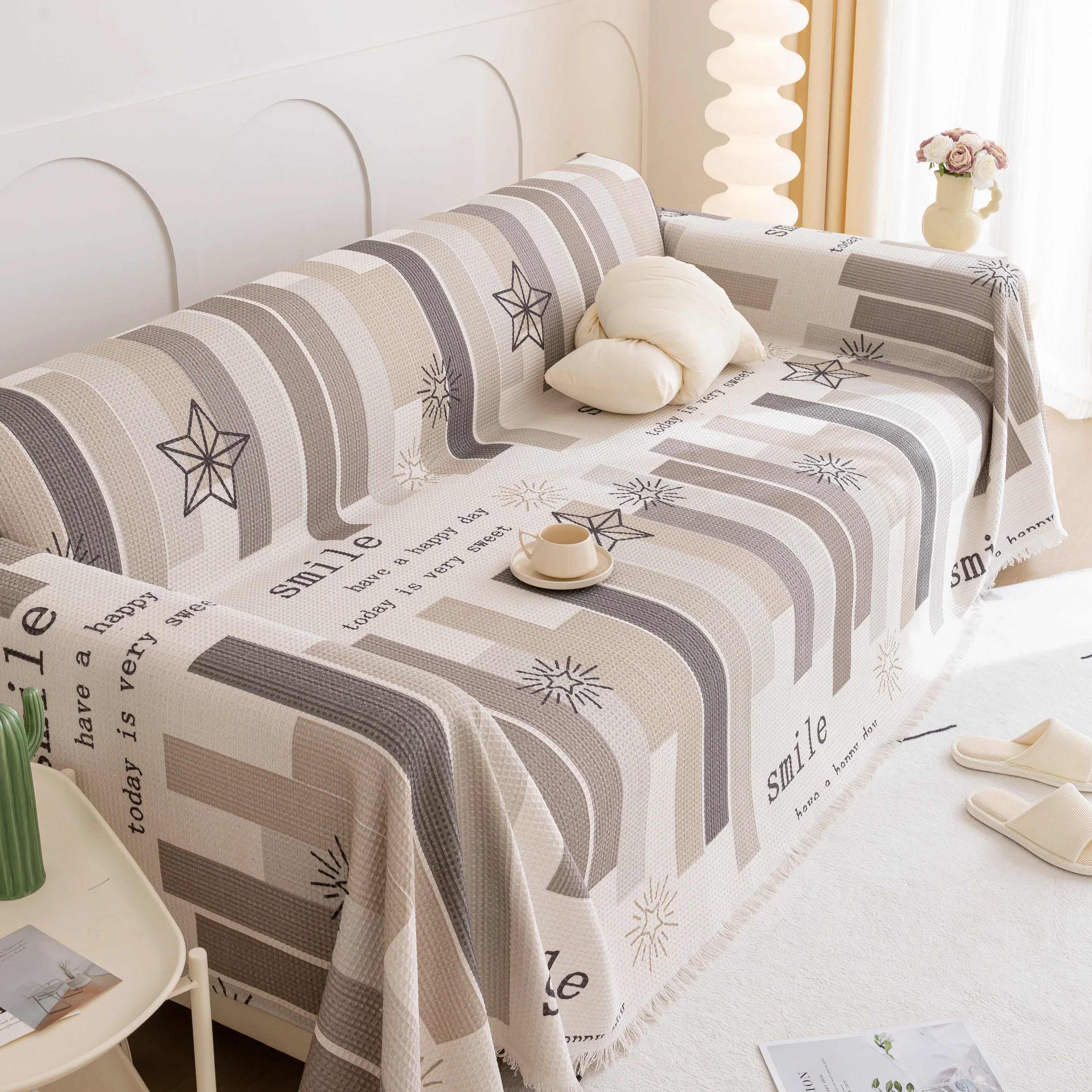 Chenille Sofa Cover Throw, Smile Couch Cover Blanket Throws for Couches, Soft Sofa Towel - TaroTextile