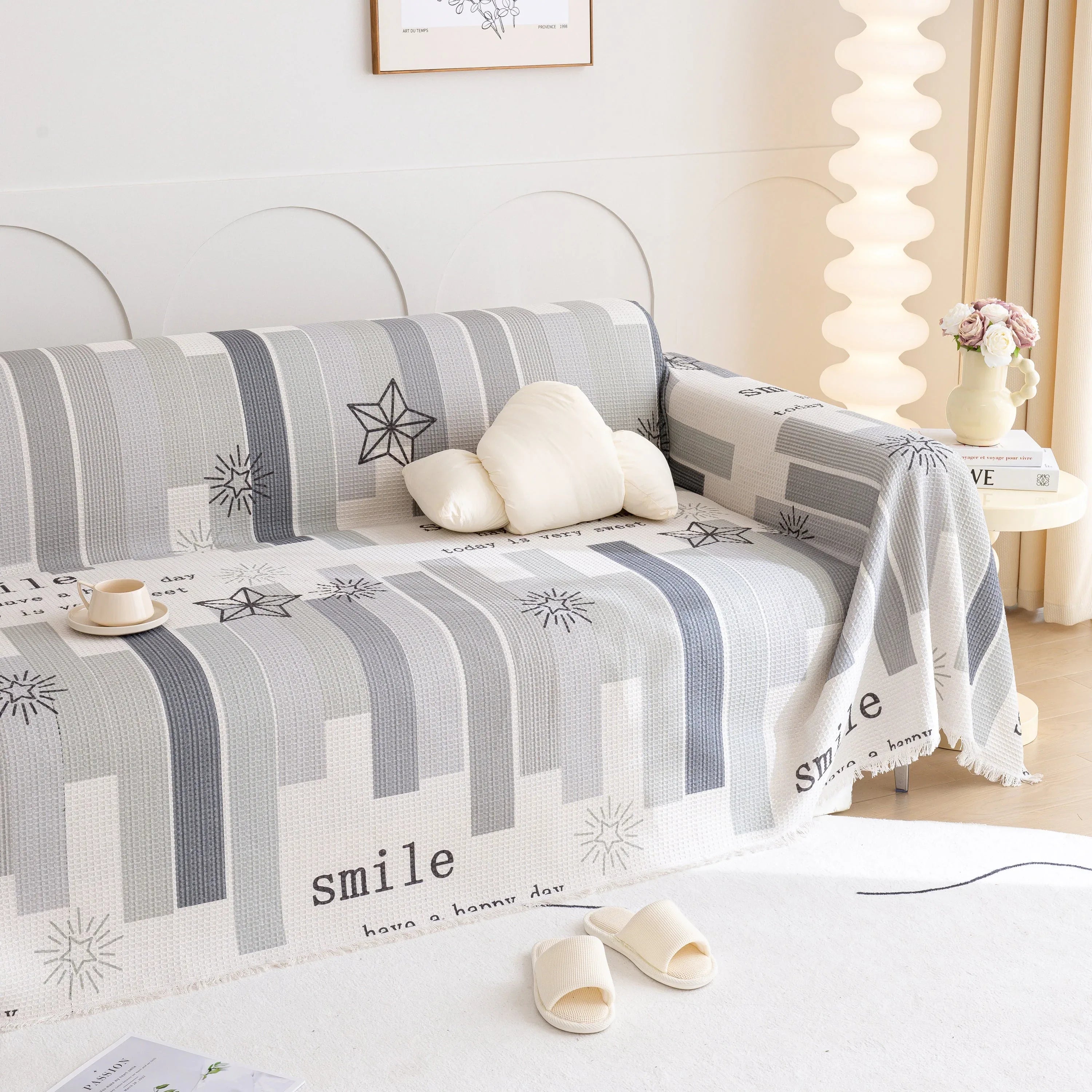 Chenille Sofa Cover Throw, Smile Couch Cover Blanket Throws for Couches, Soft Sofa Towel - TaroTextile
