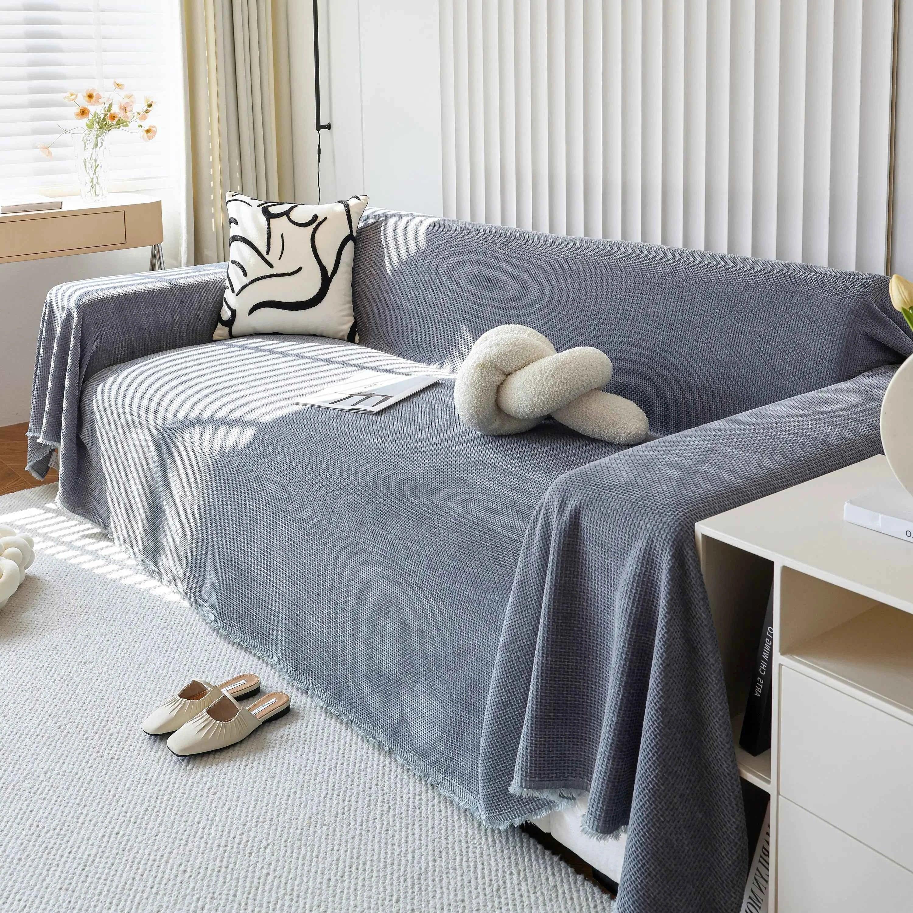 Chenille Thickened Solid Couch Blanket Throws, Reversible Couch Covers for Sectional Couches - TaroTextile