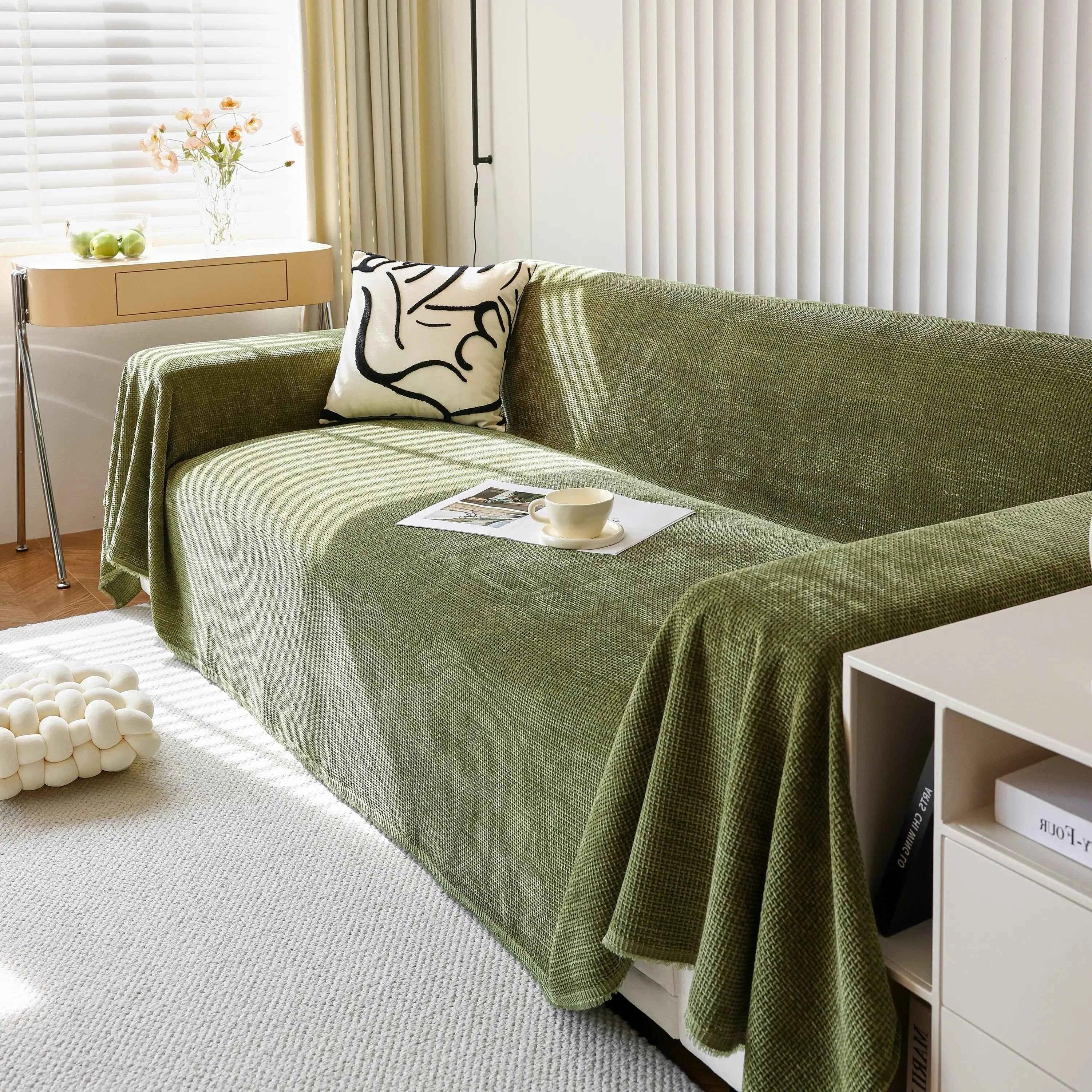 Chenille Thickened Solid Couch Blanket Throws, Reversible Couch Covers for Sectional Couches - TaroTextile