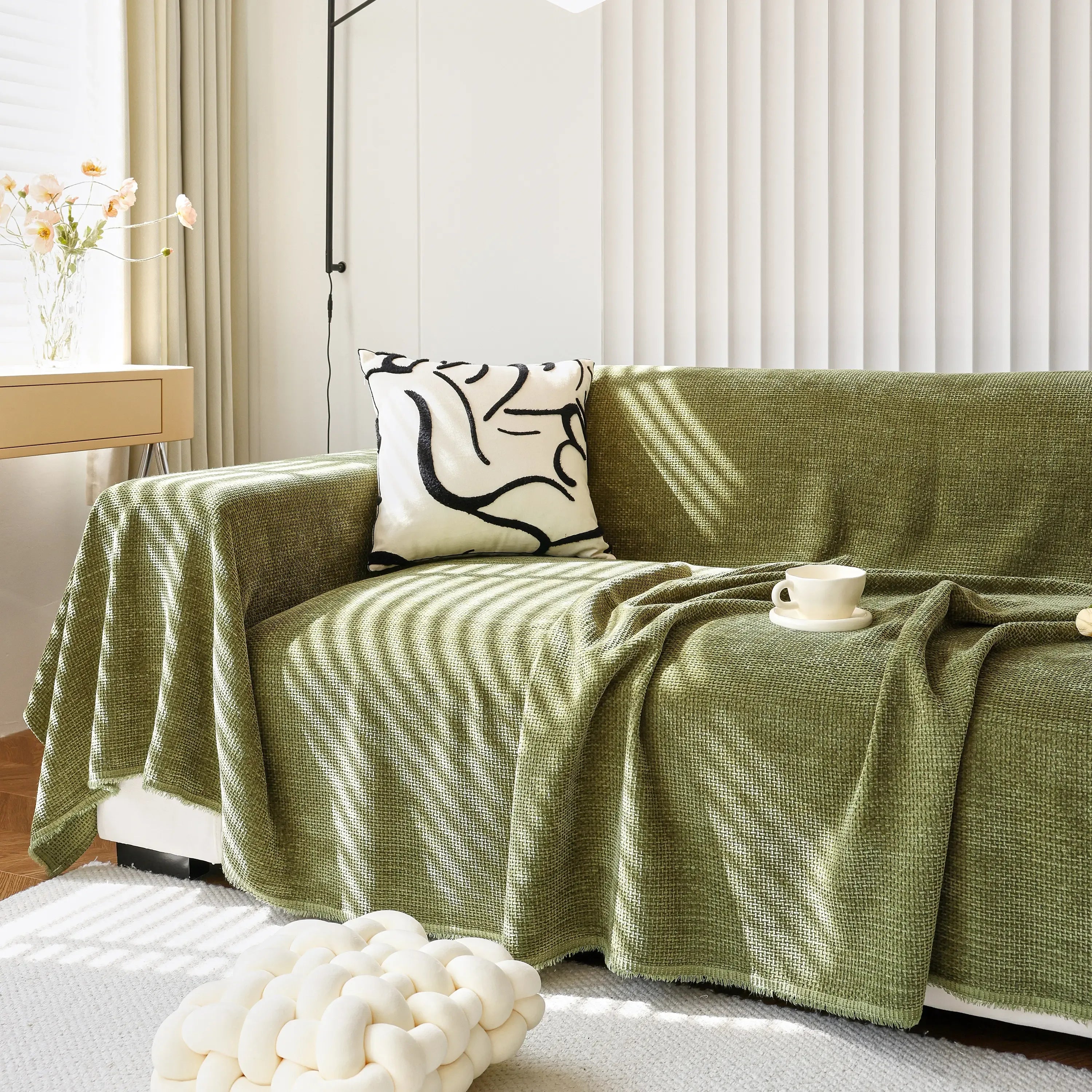 Chenille Thickened Solid Couch Blanket Throws, Reversible Couch Covers for Sectional Couches - TaroTextile