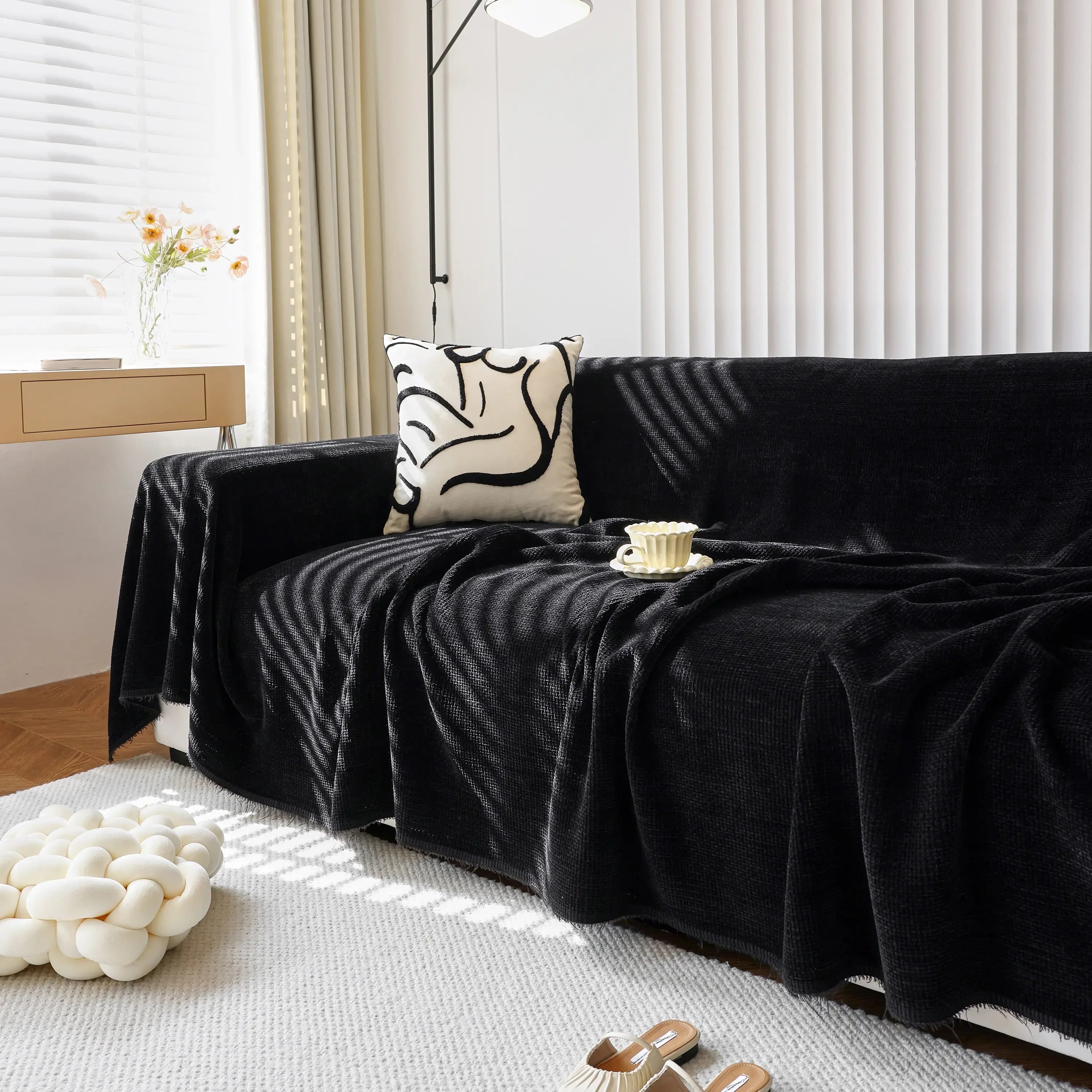 Chenille Thickened Solid Couch Blanket Throws, Reversible Couch Covers for Sectional Couches - TaroTextile