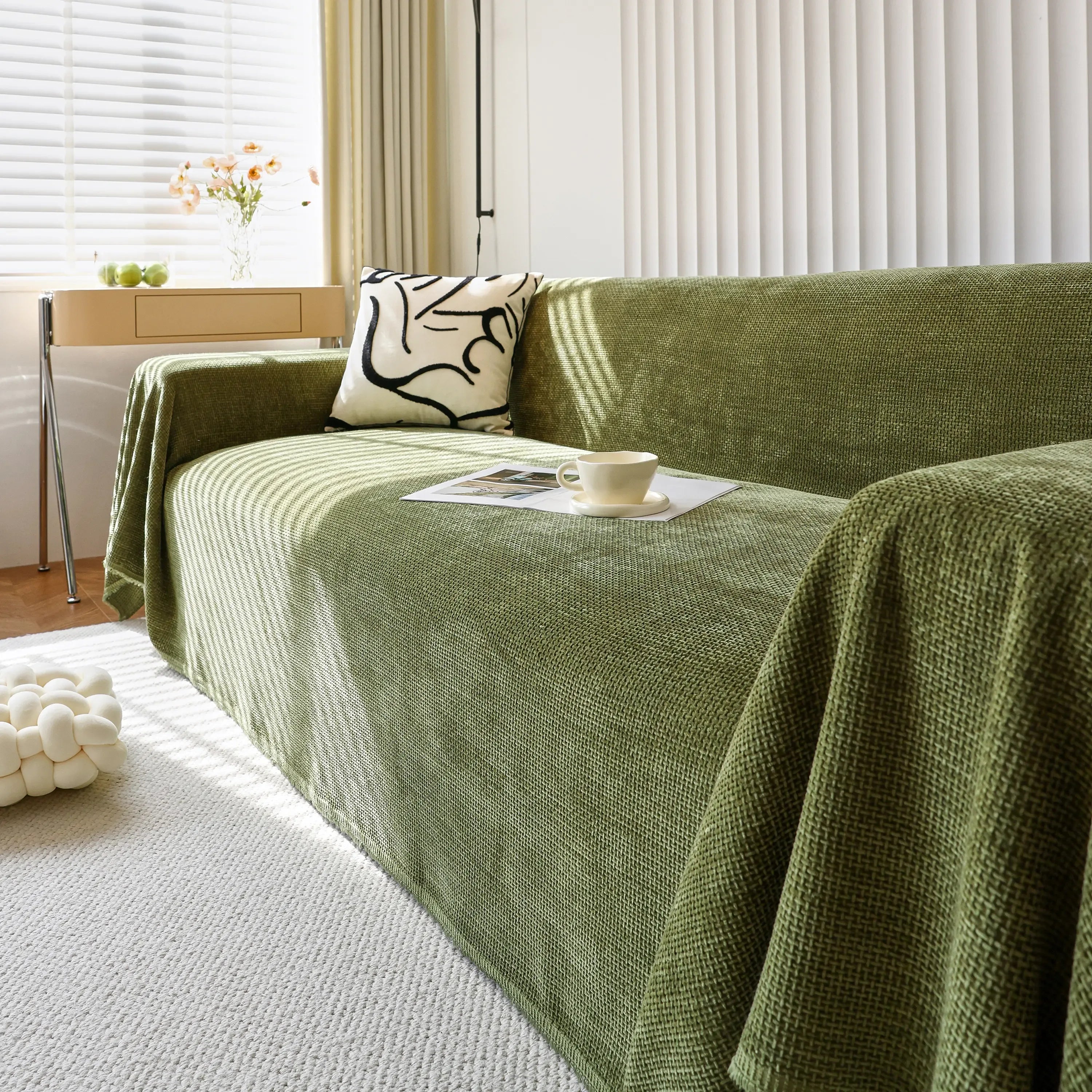 Chenille Thickened Solid Couch Blanket Throws, Reversible Couch Covers for Sectional Couches - TaroTextile