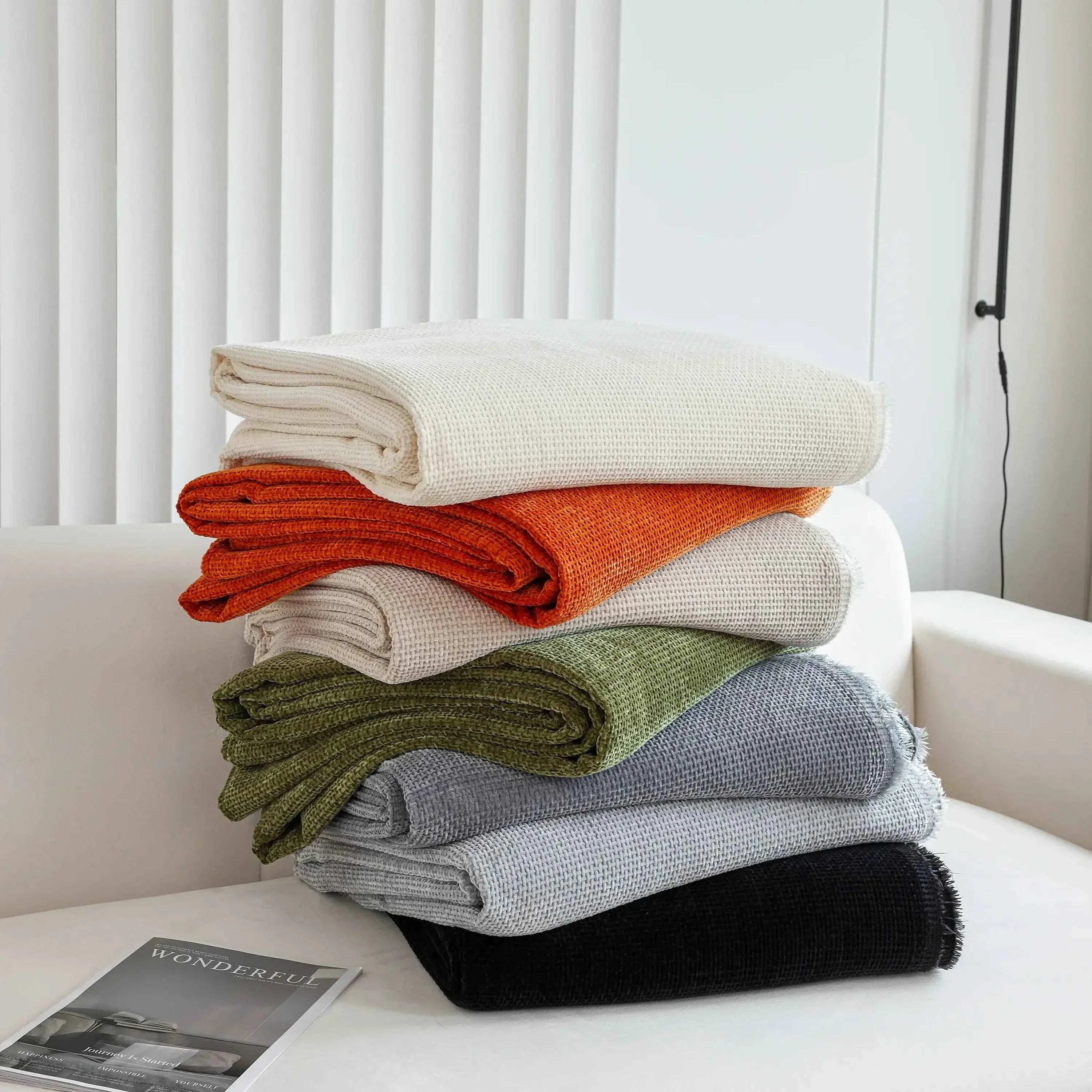 Chenille Thickened Solid Couch Blanket Throws, Reversible Couch Covers for Sectional Couches - TaroTextile