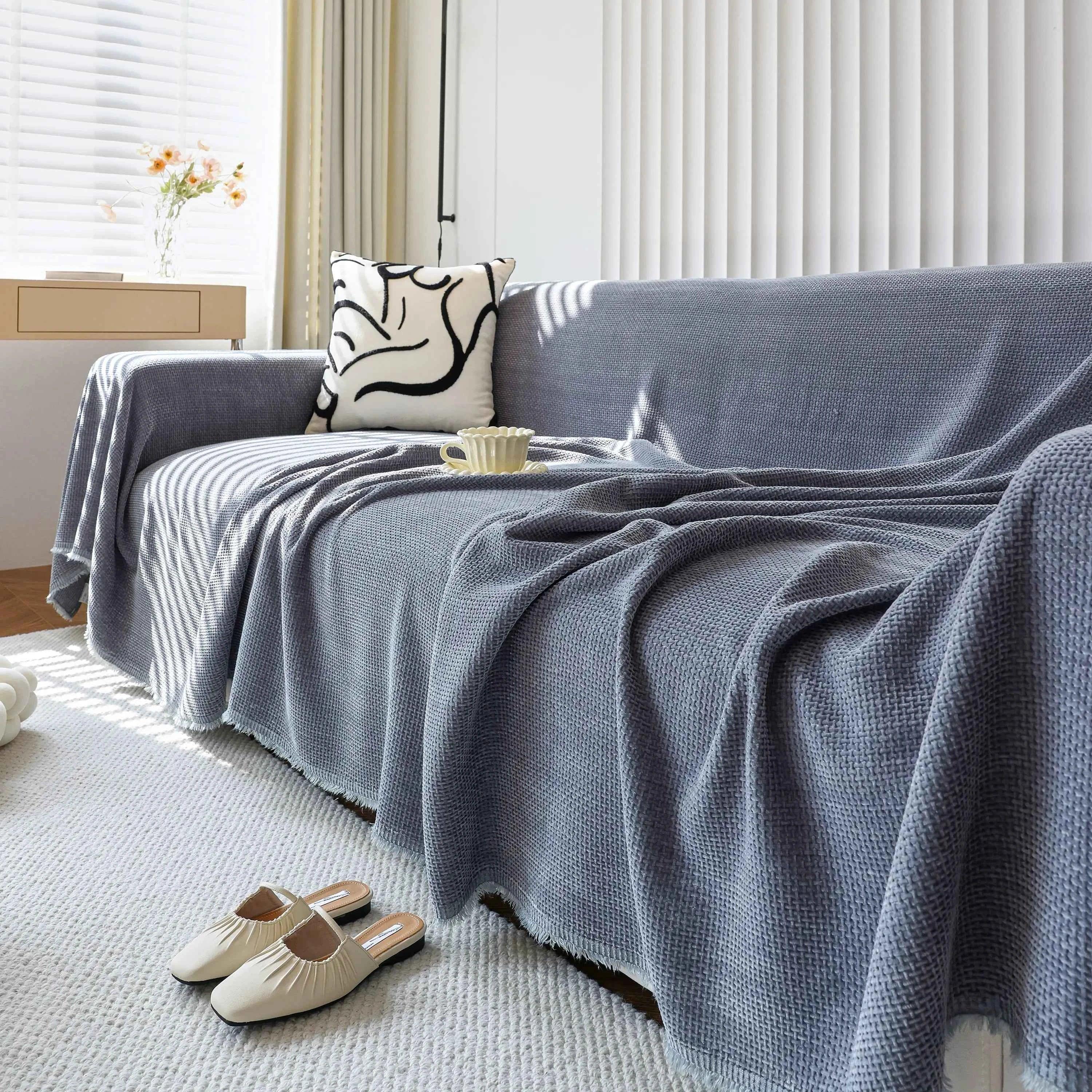Chenille Thickened Solid Couch Blanket Throws, Reversible Couch Covers for Sectional Couches - TaroTextile