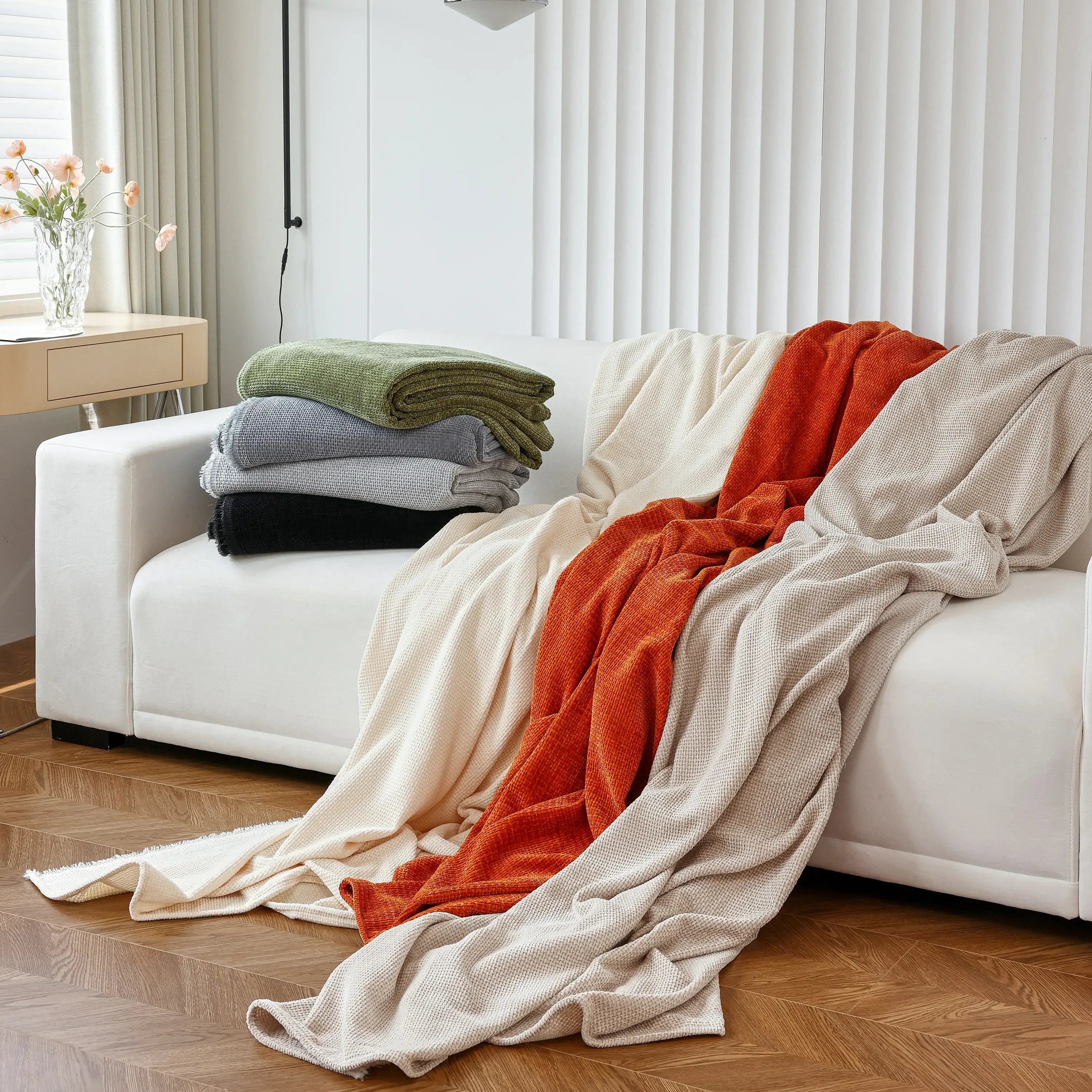 Chenille Thickened Solid Couch Blanket Throws, Reversible Couch Covers for Sectional Couches - TaroTextile