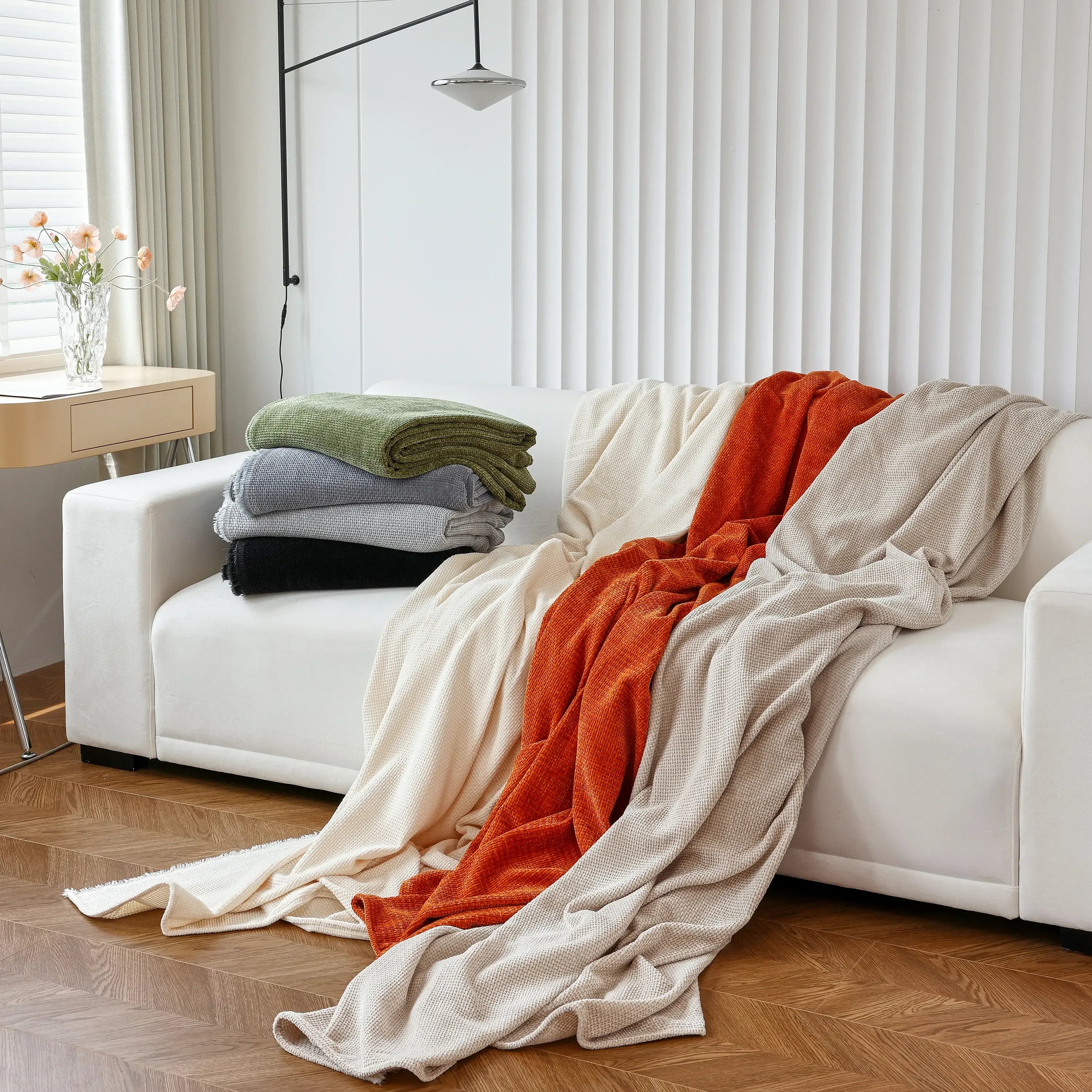 Chenille Thickened Solid Couch Blanket Throws, Reversible Couch Covers for Sectional Couches - TaroTextile