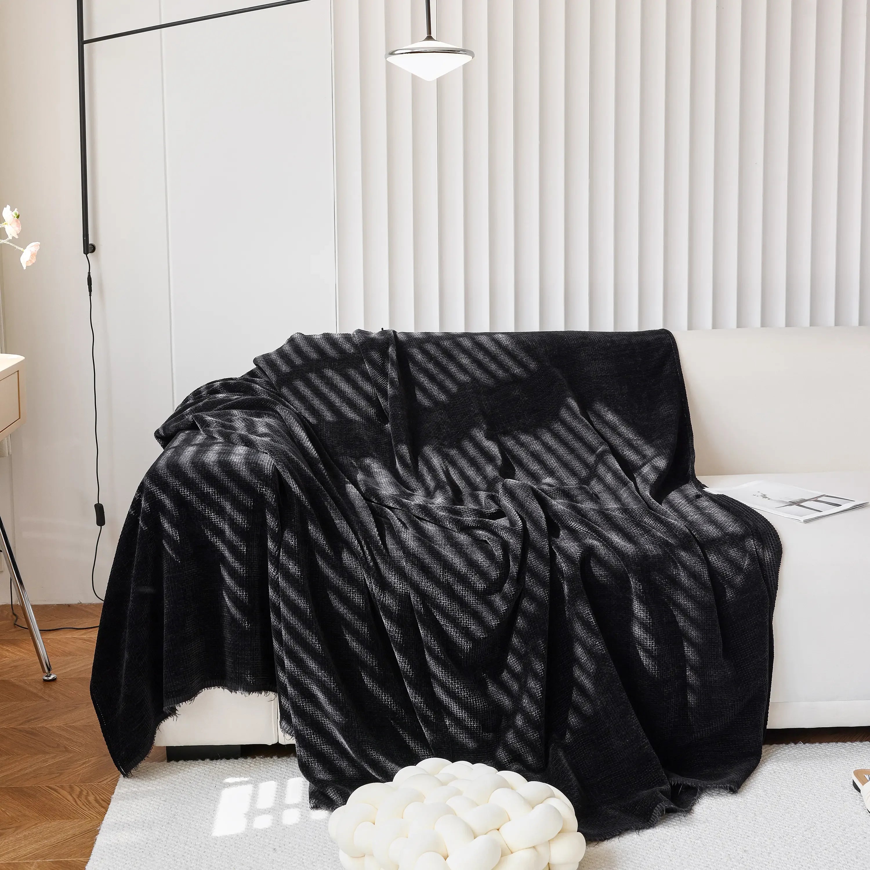 Chenille Thickened Solid Couch Blanket Throws, Reversible Couch Covers for Sectional Couches - TaroTextile