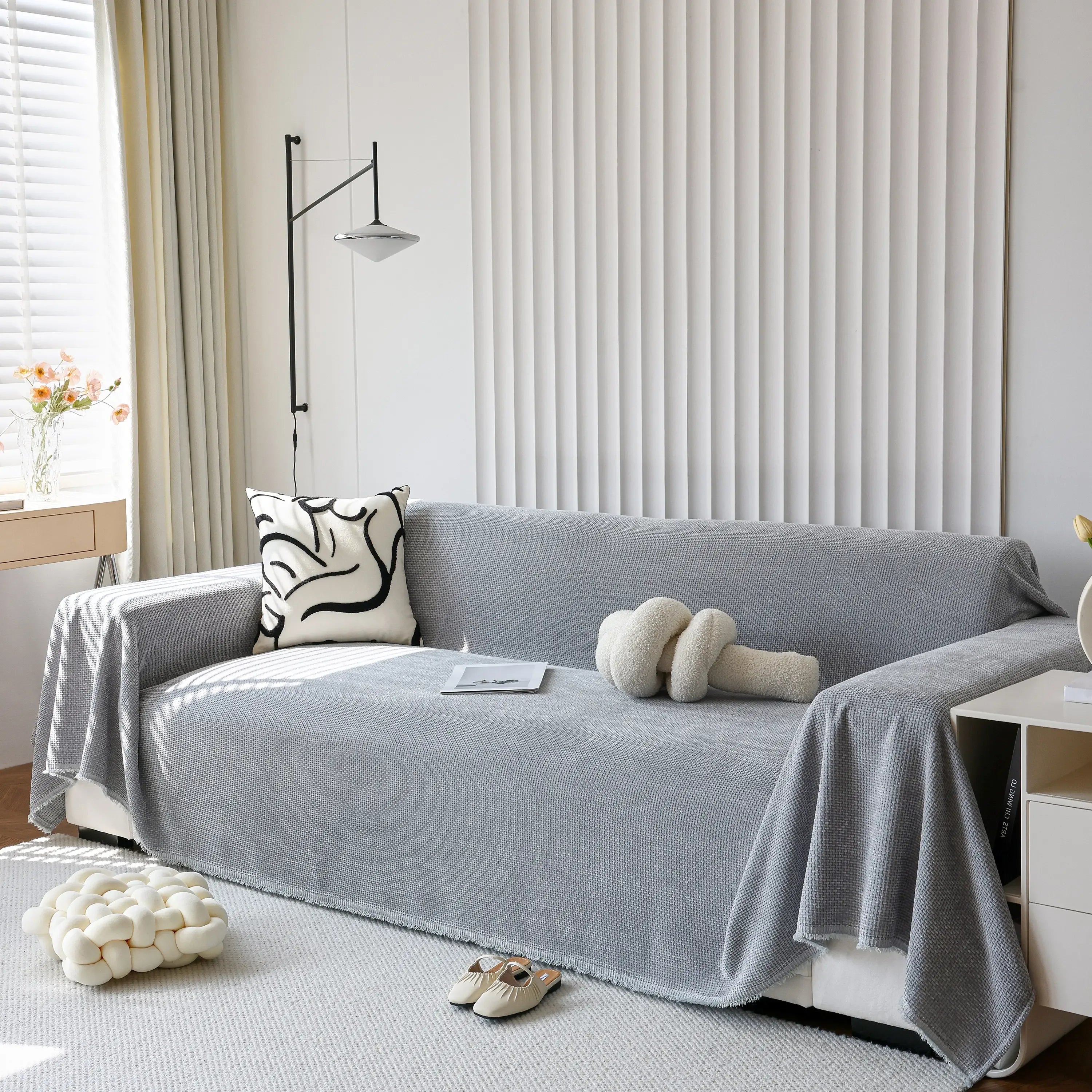 Chenille Thickened Solid Couch Blanket Throws, Reversible Couch Covers for Sectional Couches - TaroTextile