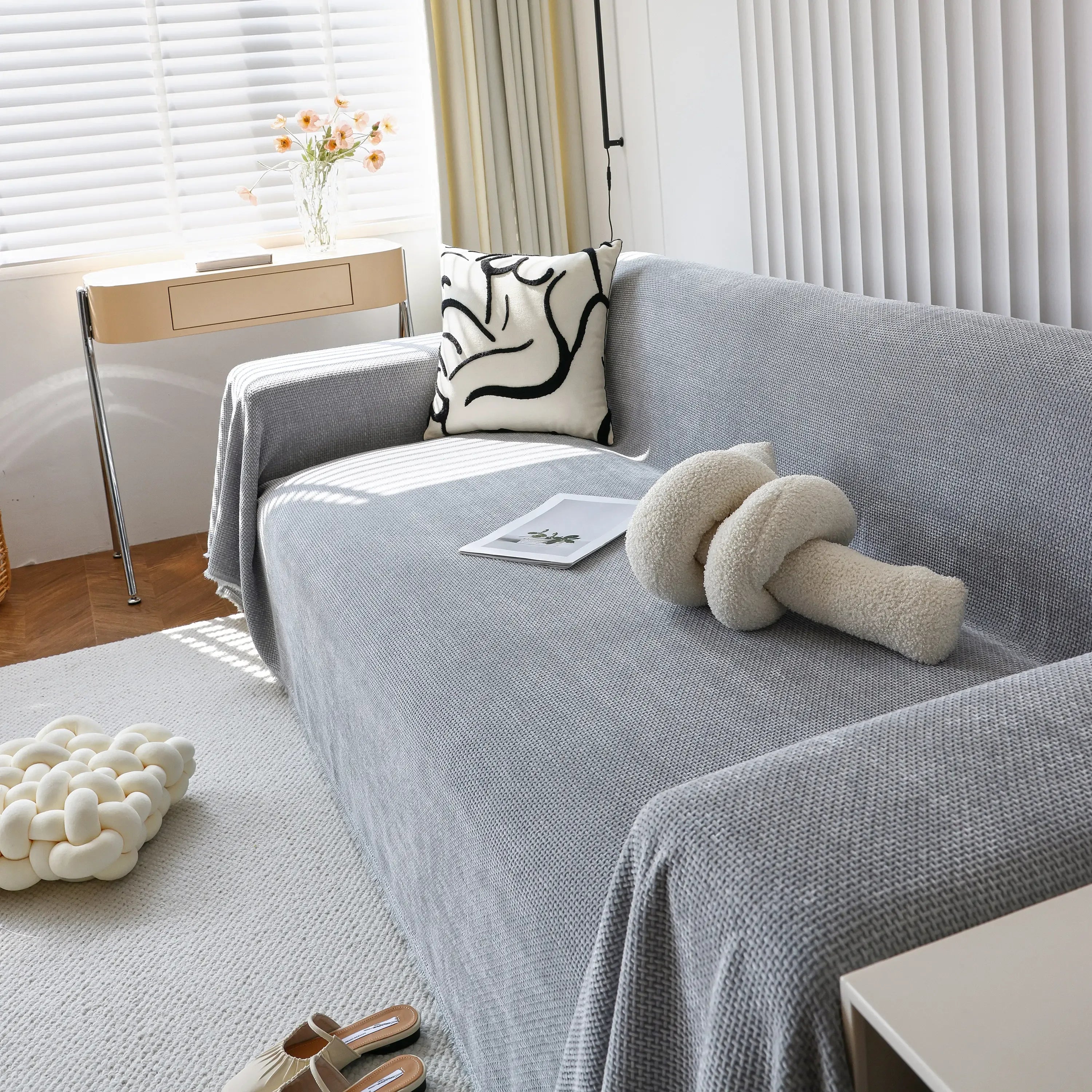 Chenille Thickened Solid Couch Blanket Throws, Reversible Couch Covers for Sectional Couches - TaroTextile