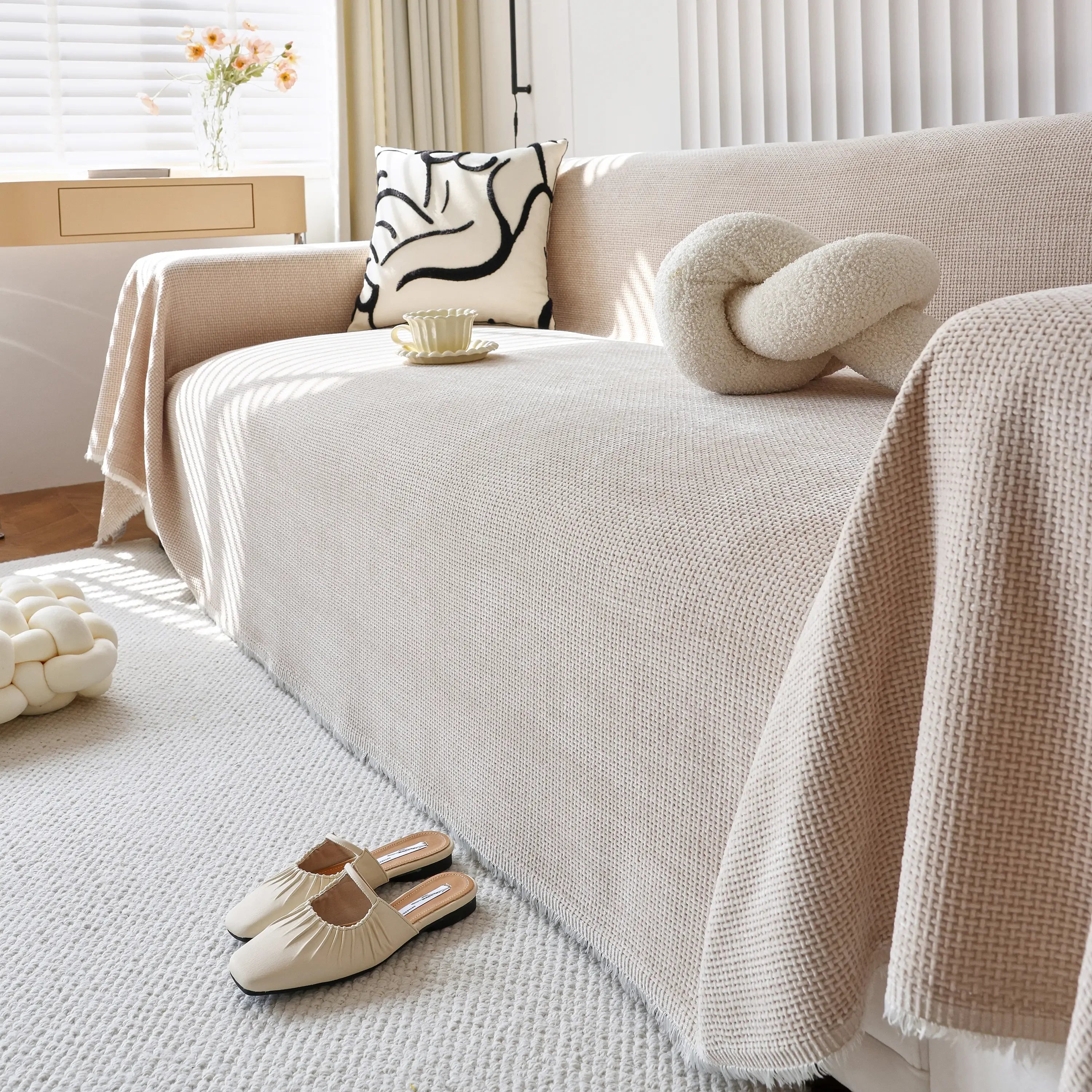 Chenille Thickened Solid Couch Blanket Throws, Reversible Couch Covers for Sectional Couches - TaroTextile