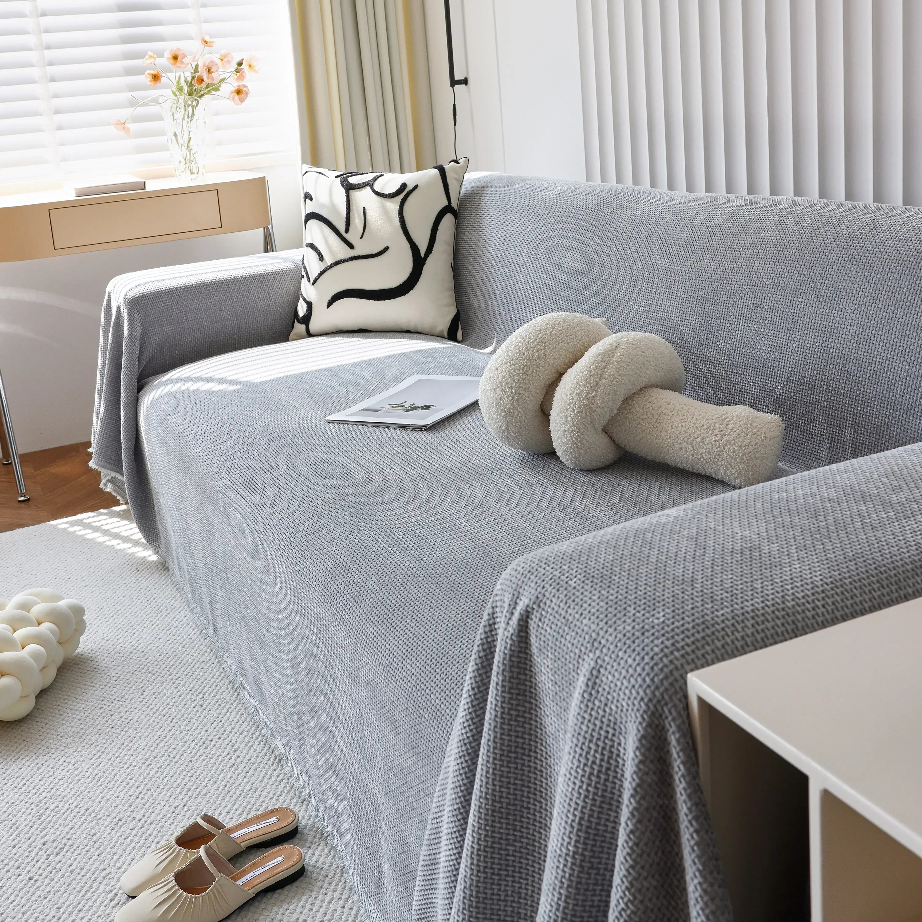 Chenille Thickened Solid Couch Blanket Throws, Reversible Couch Covers for Sectional Couches - TaroTextile