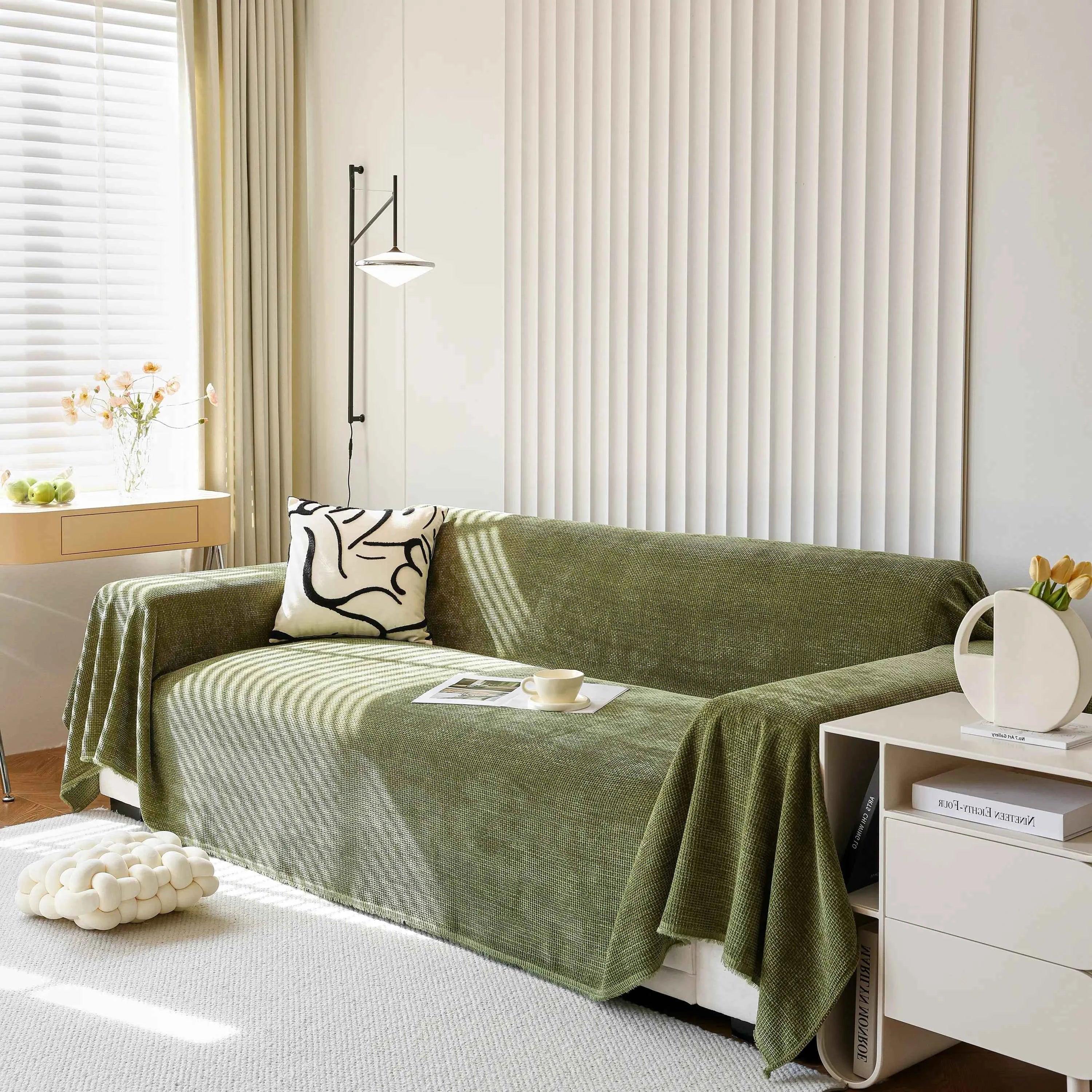 Chenille Thickened Solid Couch Blanket Throws, Reversible Couch Covers for Sectional Couches - TaroTextile