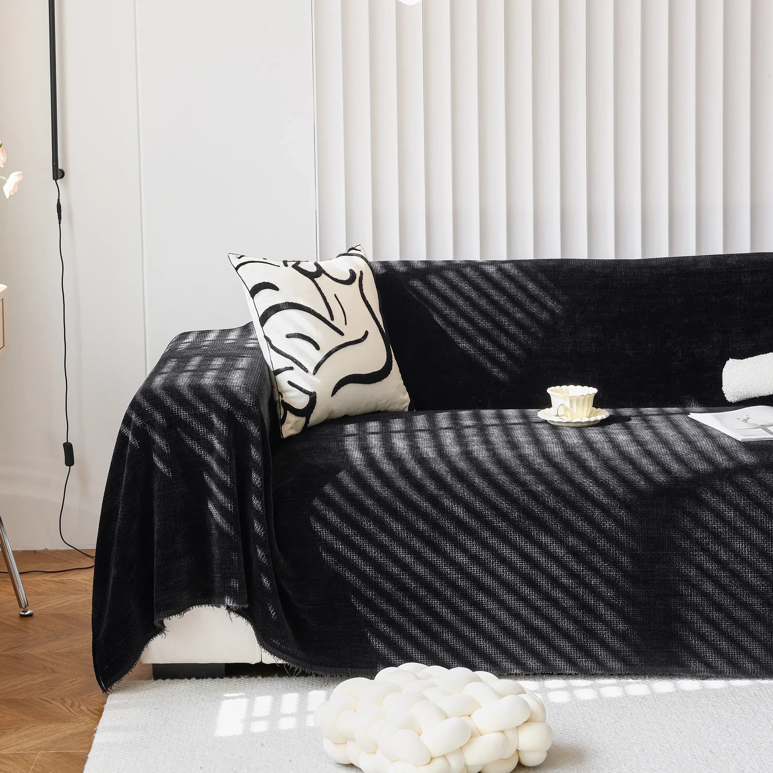 Chenille Thickened Solid Couch Blanket Throws, Reversible Couch Covers for Sectional Couches - TaroTextile
