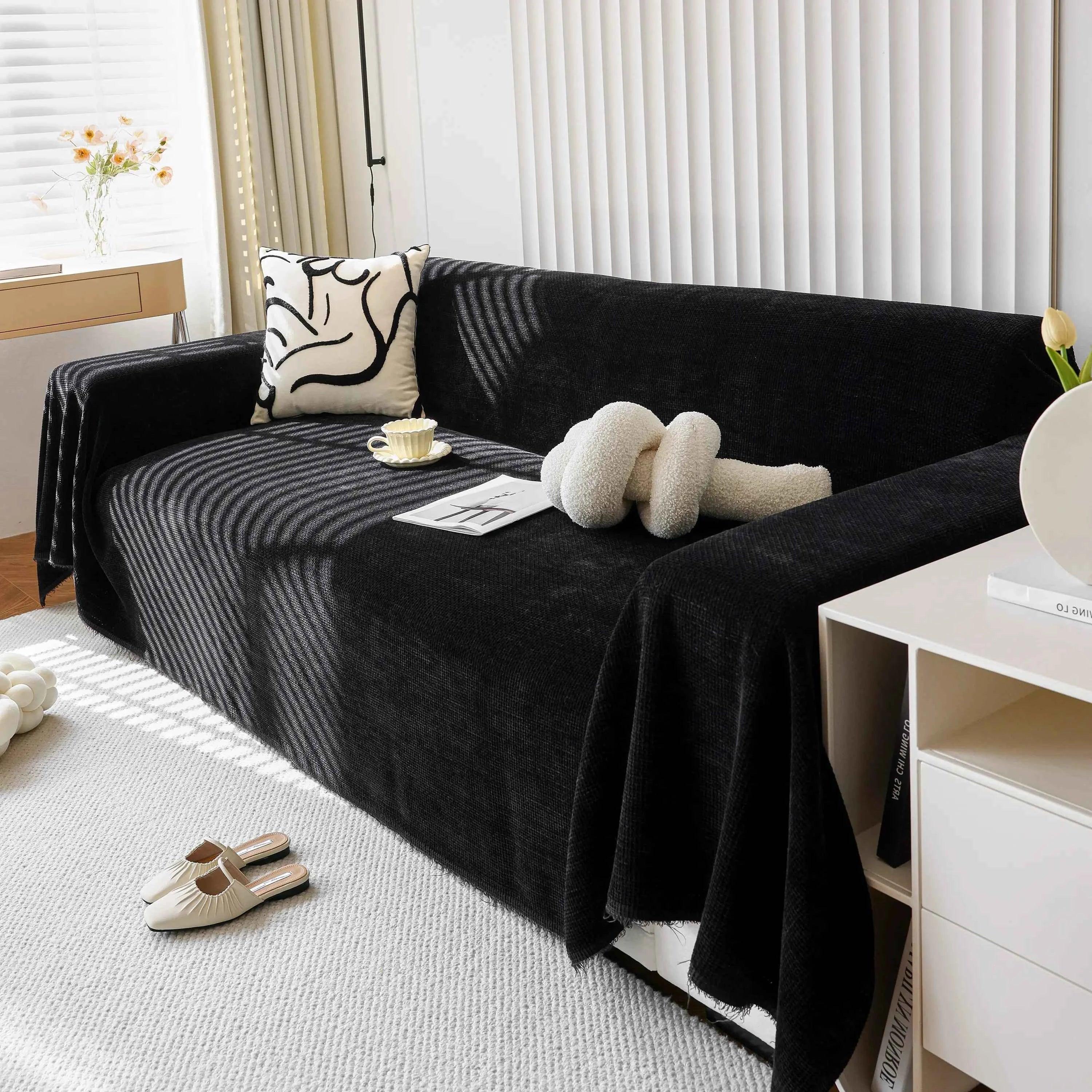 Chenille Thickened Solid Couch Blanket Throws, Reversible Couch Covers for Sectional Couches - TaroTextile