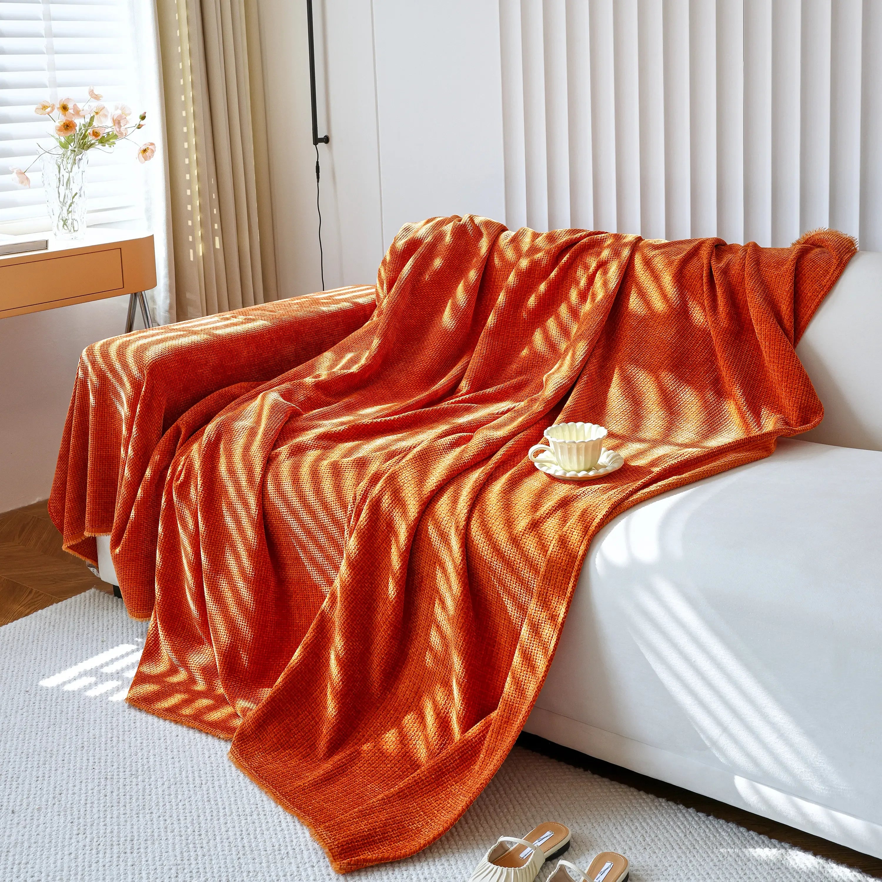 Chenille Thickened Solid Couch Blanket Throws, Reversible Couch Covers for Sectional Couches - TaroTextile